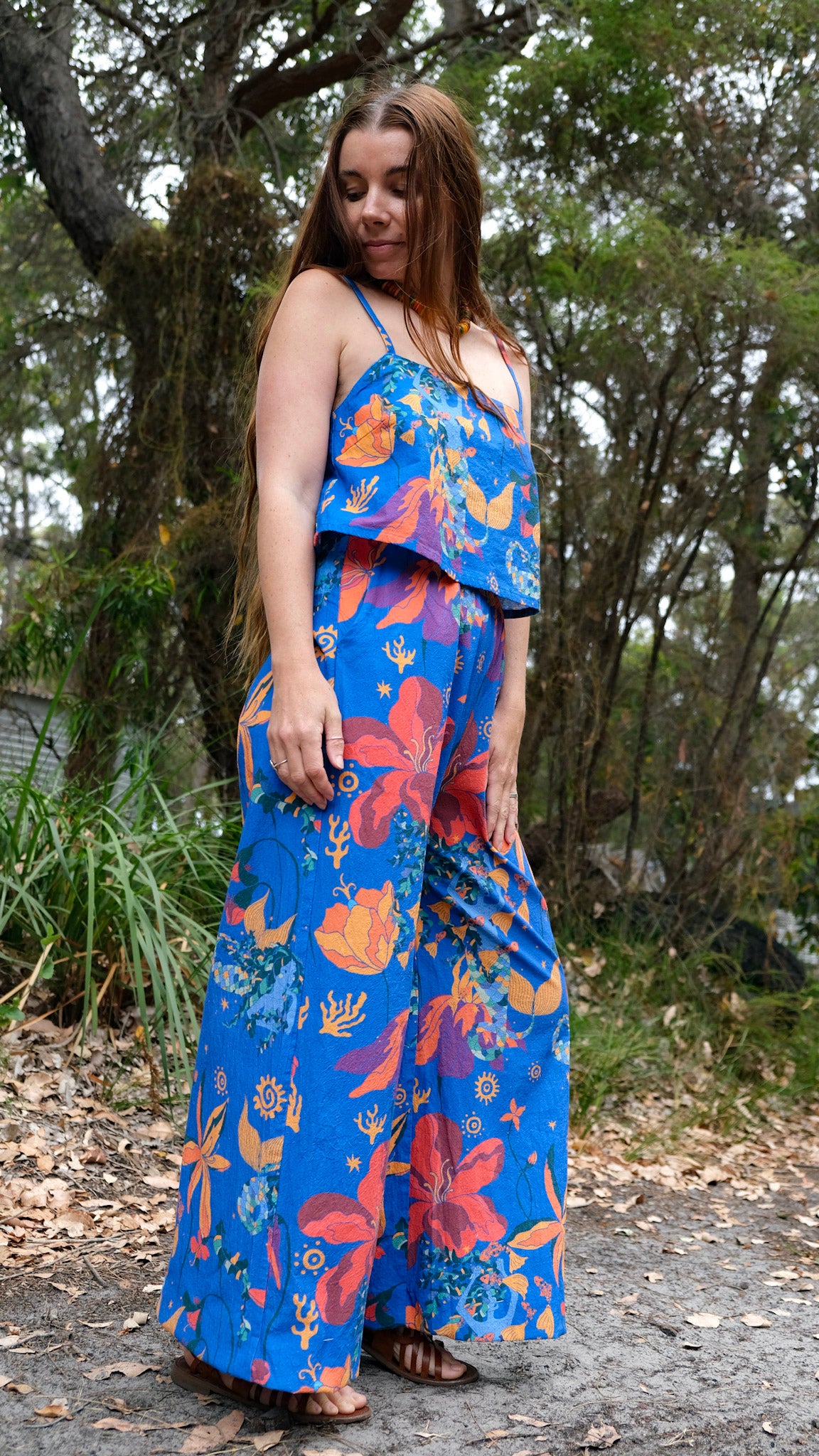 CROPPED Wide Leg Palazzo Pants - Mermaids Cobalt Blue