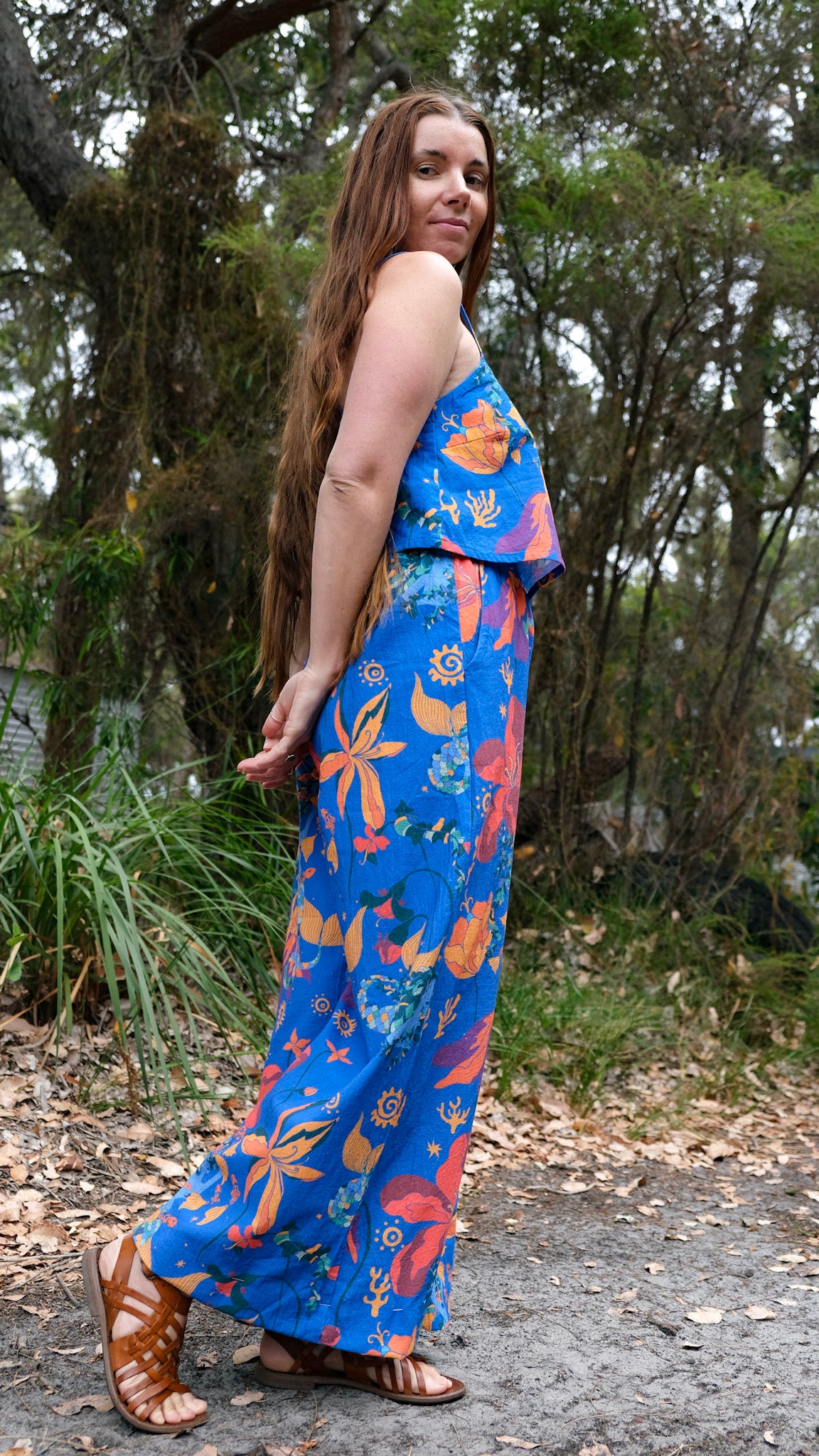 CROPPED Wide Leg Palazzo Pants - Mermaids Cobalt Blue