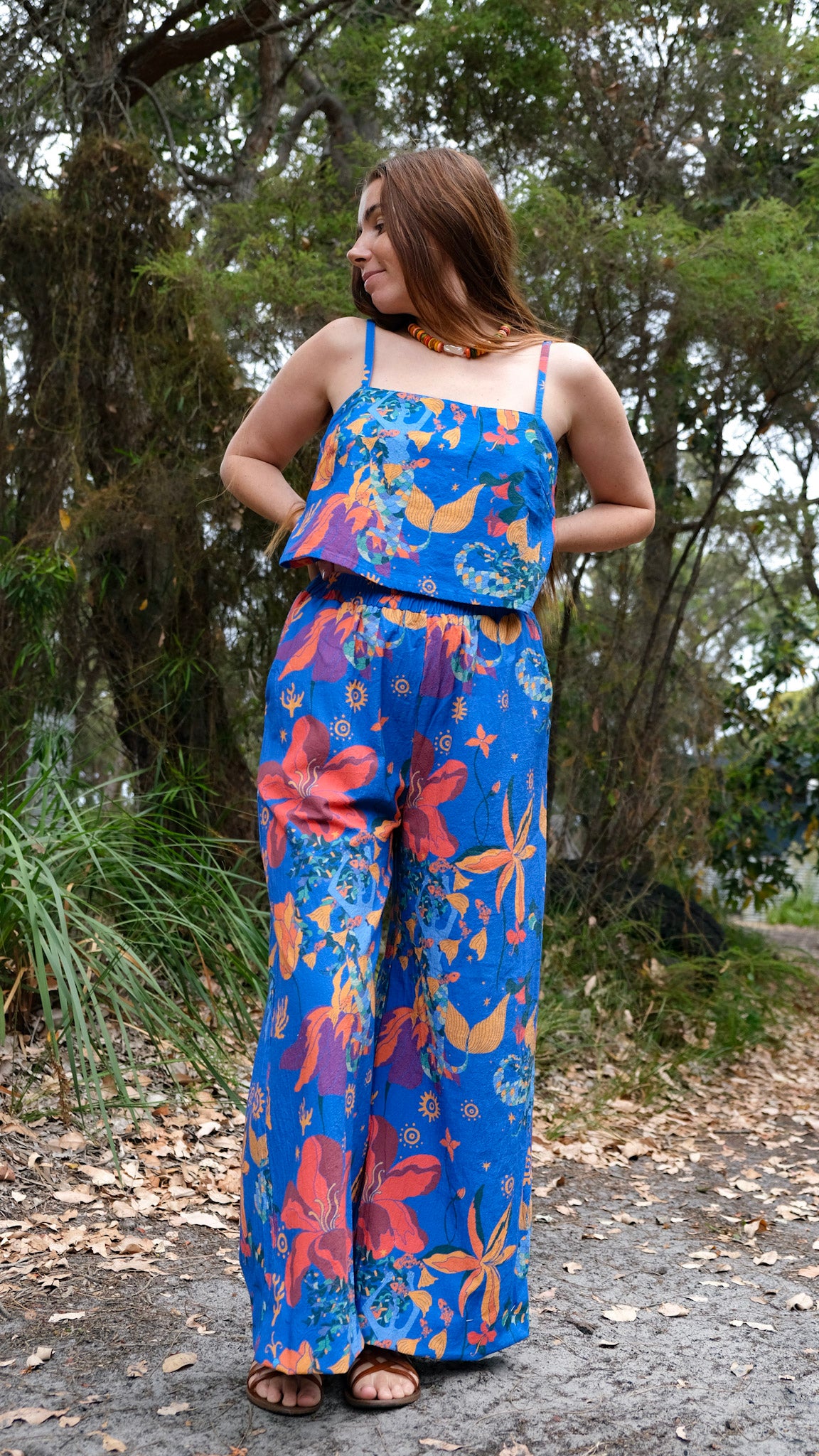 CROPPED Wide Leg Palazzo Pants - Mermaids Cobalt Blue