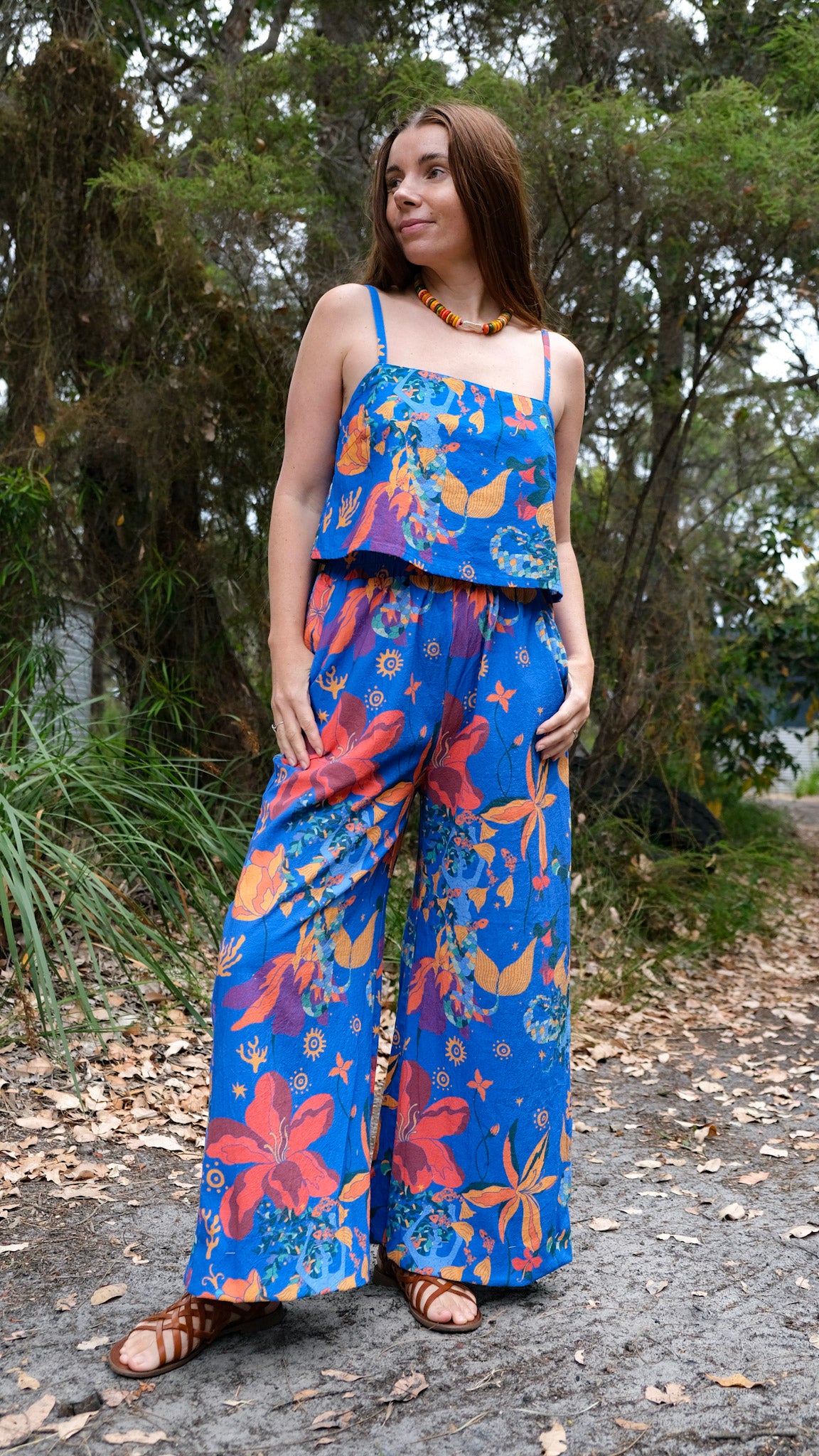 CROPPED Wide Leg Palazzo Pants - Mermaids Cobalt Blue