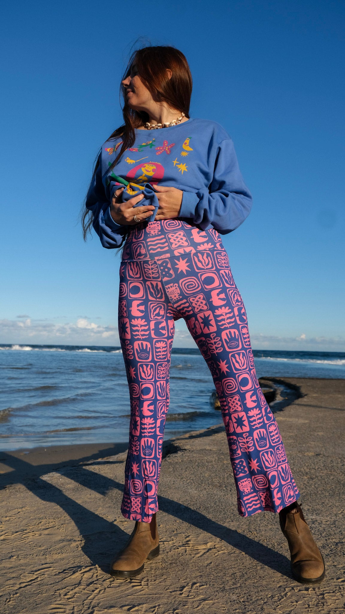 Cropped Flares - Cobalt Pink Tiles