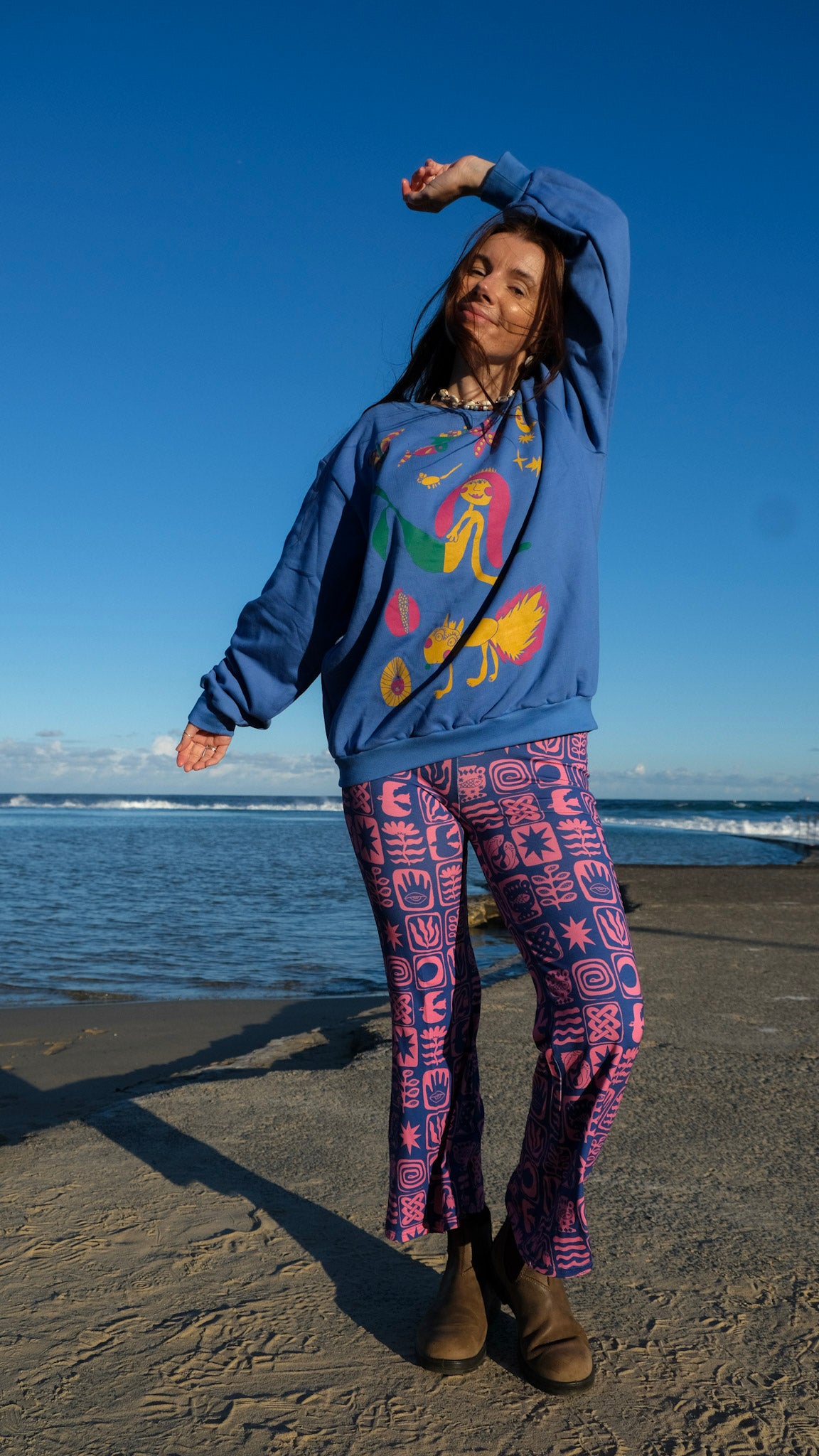 Cropped Flares - Cobalt Pink Tiles