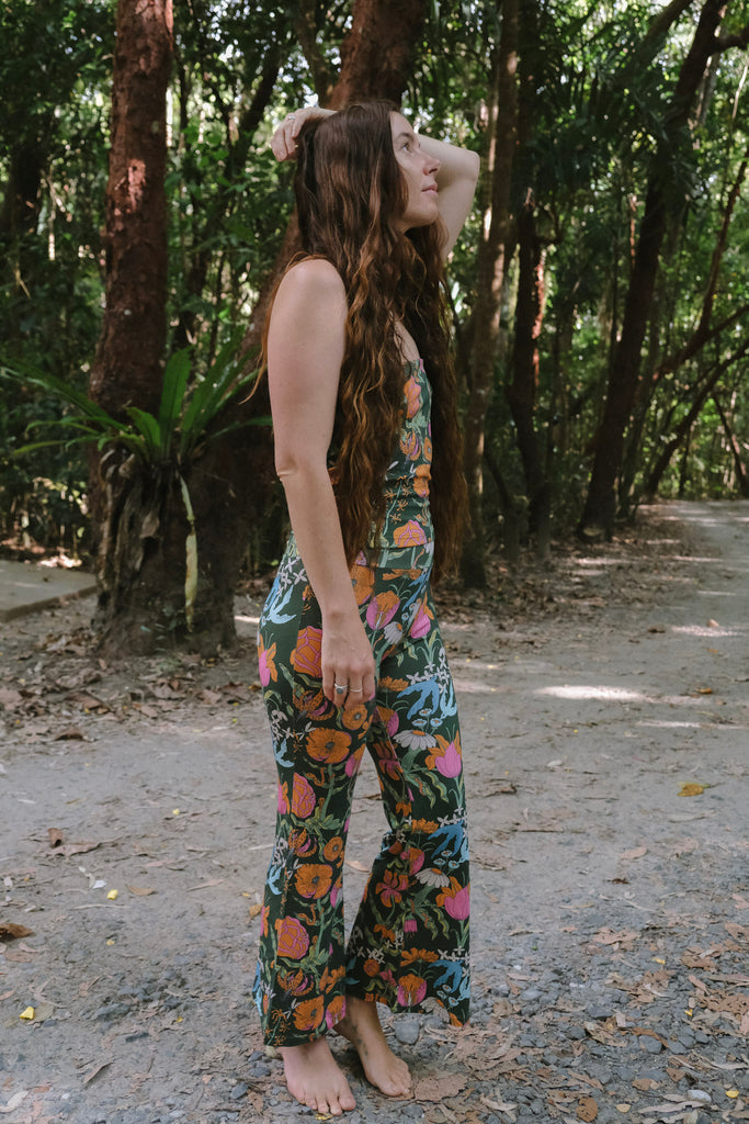 Cropped Flares - Witch's Garden - Forest Green