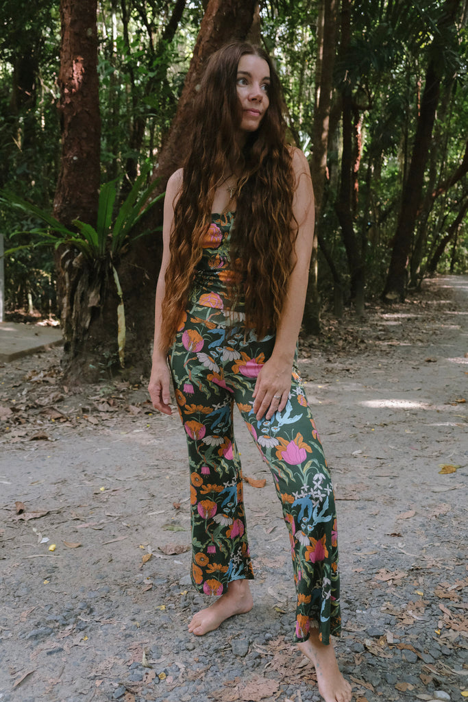 Cropped Flares - Witch's Garden - Forest Green