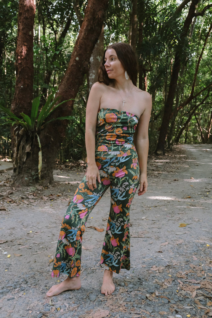 Cropped Flares - Witch's Garden - Forest Green