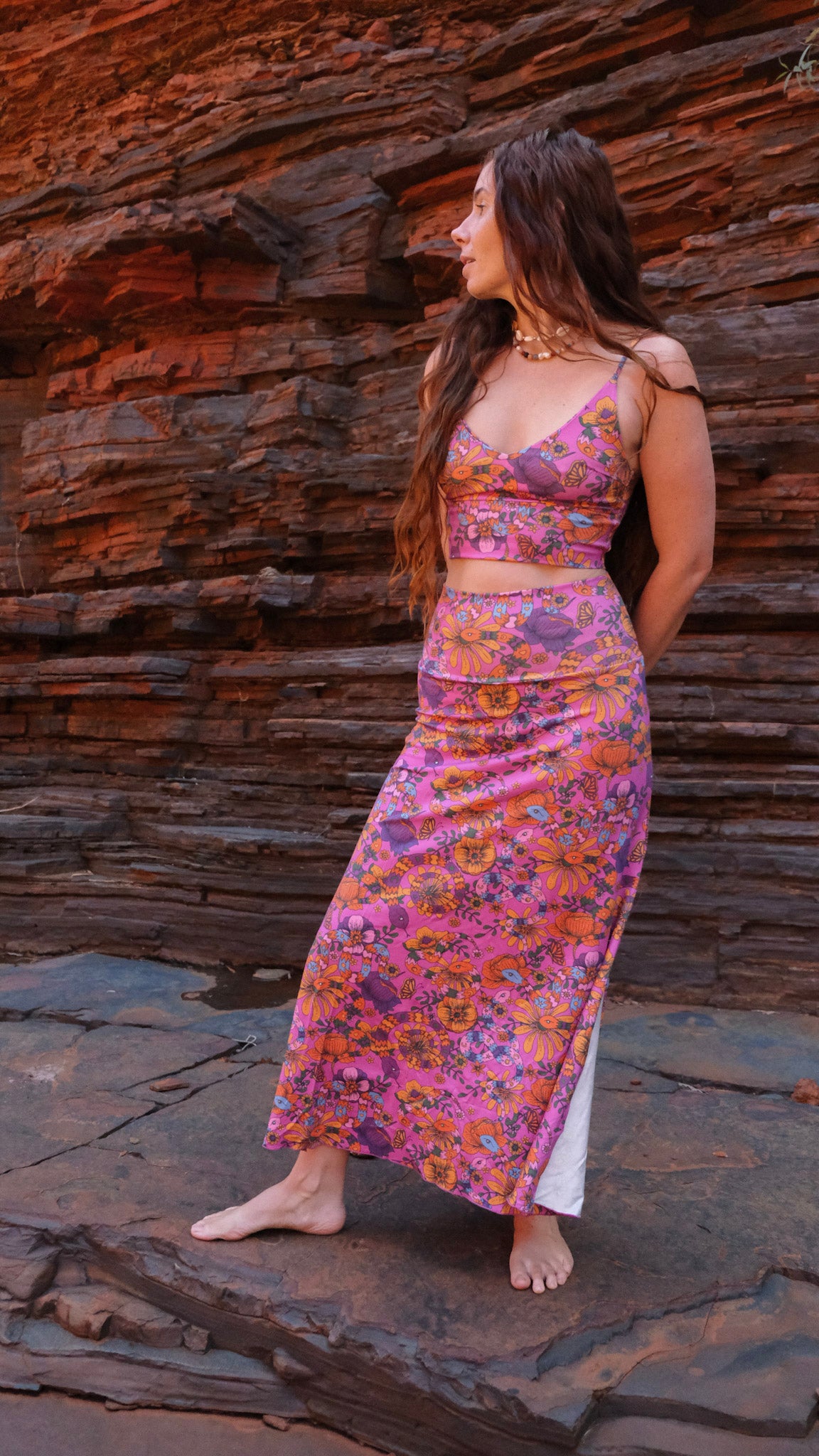 Fuchsia Snakes and Blooms - Split Skirt