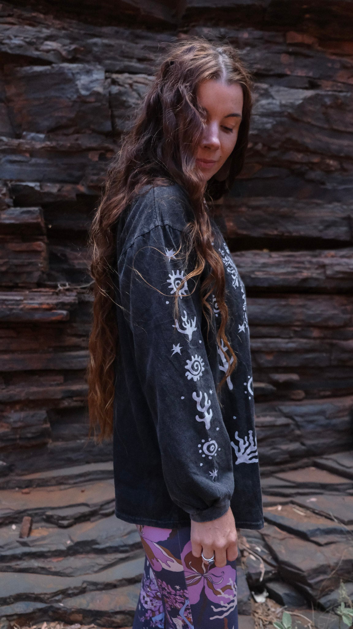 Celtic Mermaid Long Sleeve T-shirt - Black Stonewash