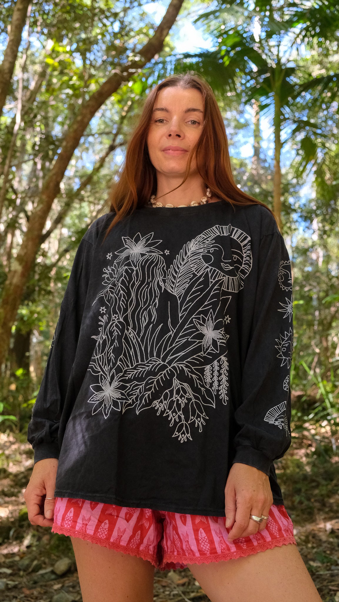 Jungle Woman Long Sleeve T-shirt - Black Stonewash