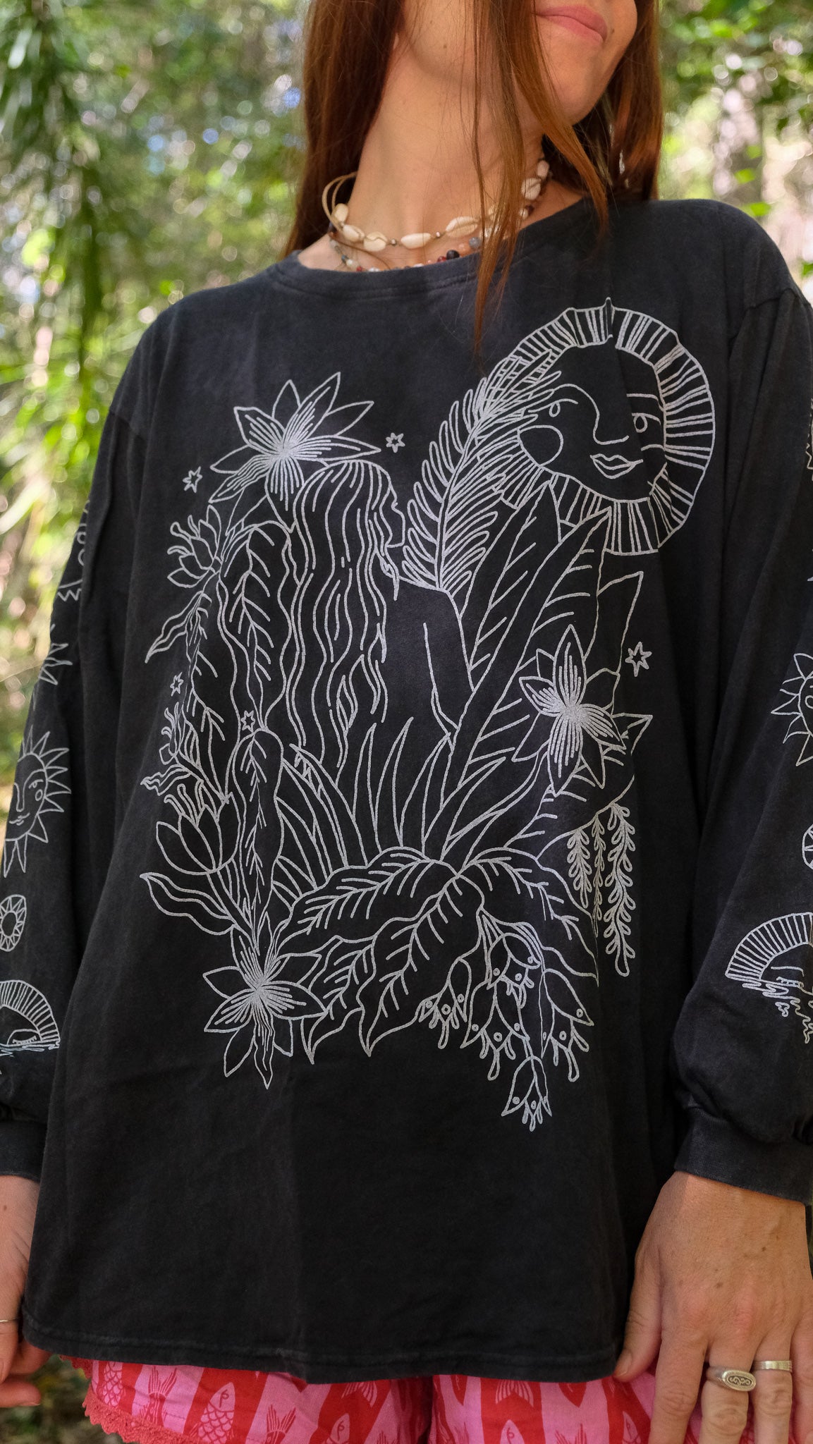 Jungle Woman Long Sleeve T-shirt - Black Stonewash