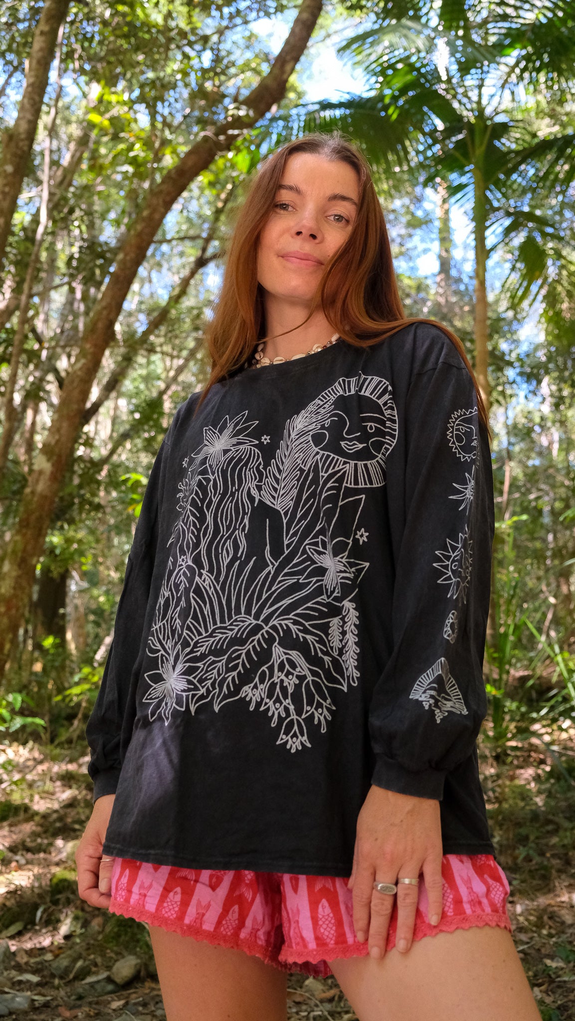 Jungle Woman Long Sleeve T-shirt - Black Stonewash