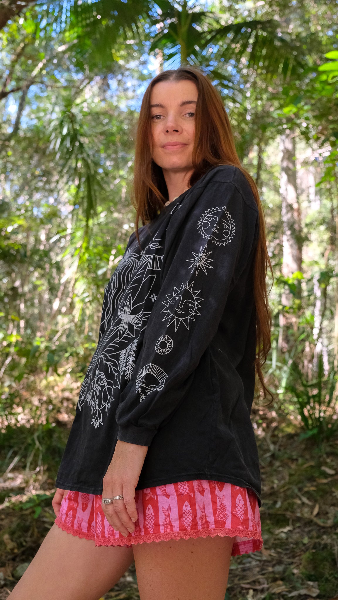 Jungle Woman Long Sleeve T-shirt - Black Stonewash