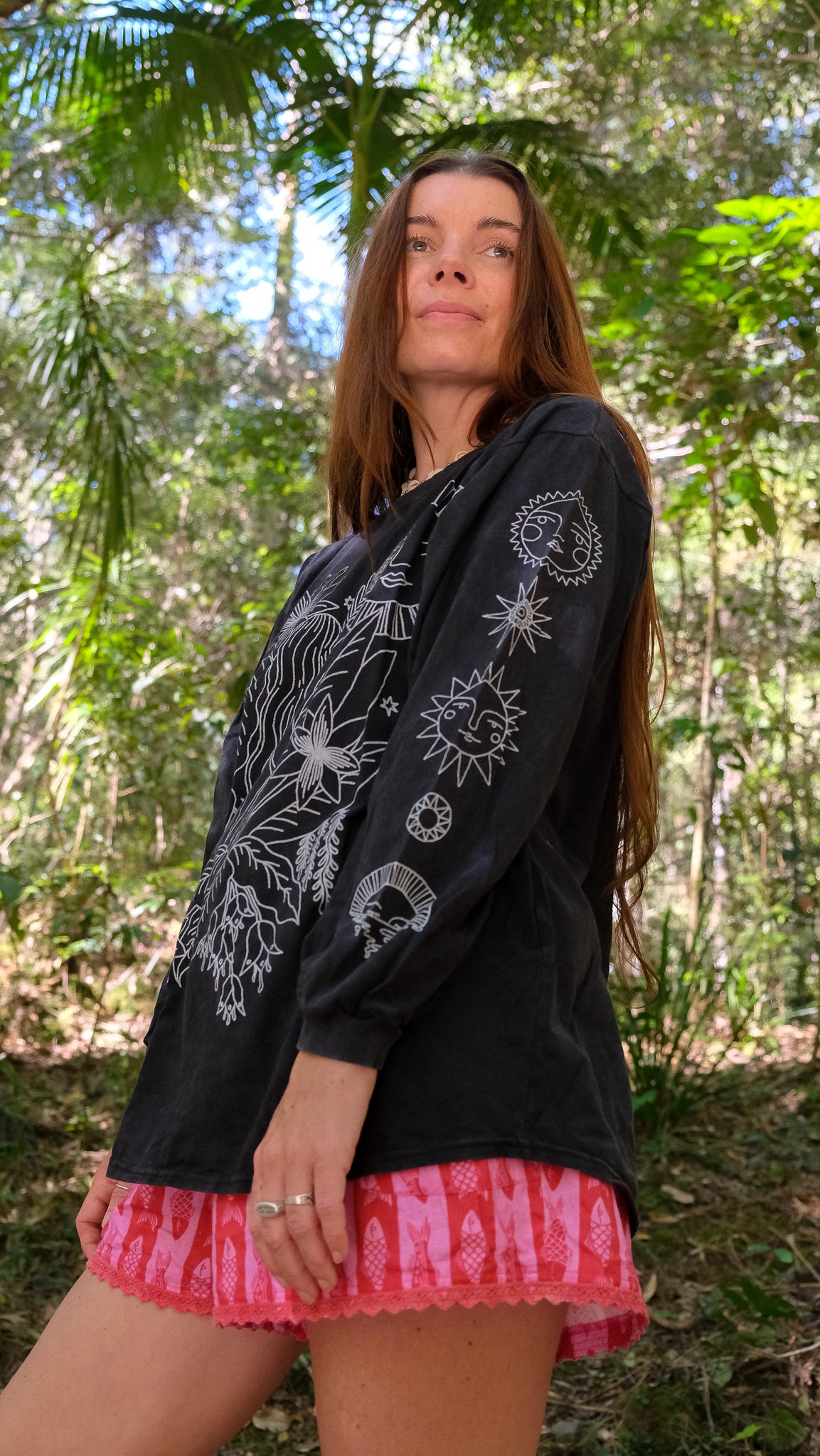 Jungle Woman Long Sleeve T-shirt - Black Stonewash