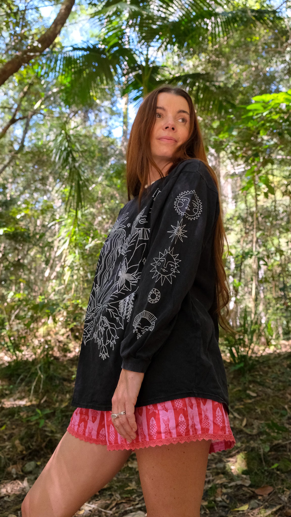 Jungle Woman Long Sleeve T-shirt - Black Stonewash