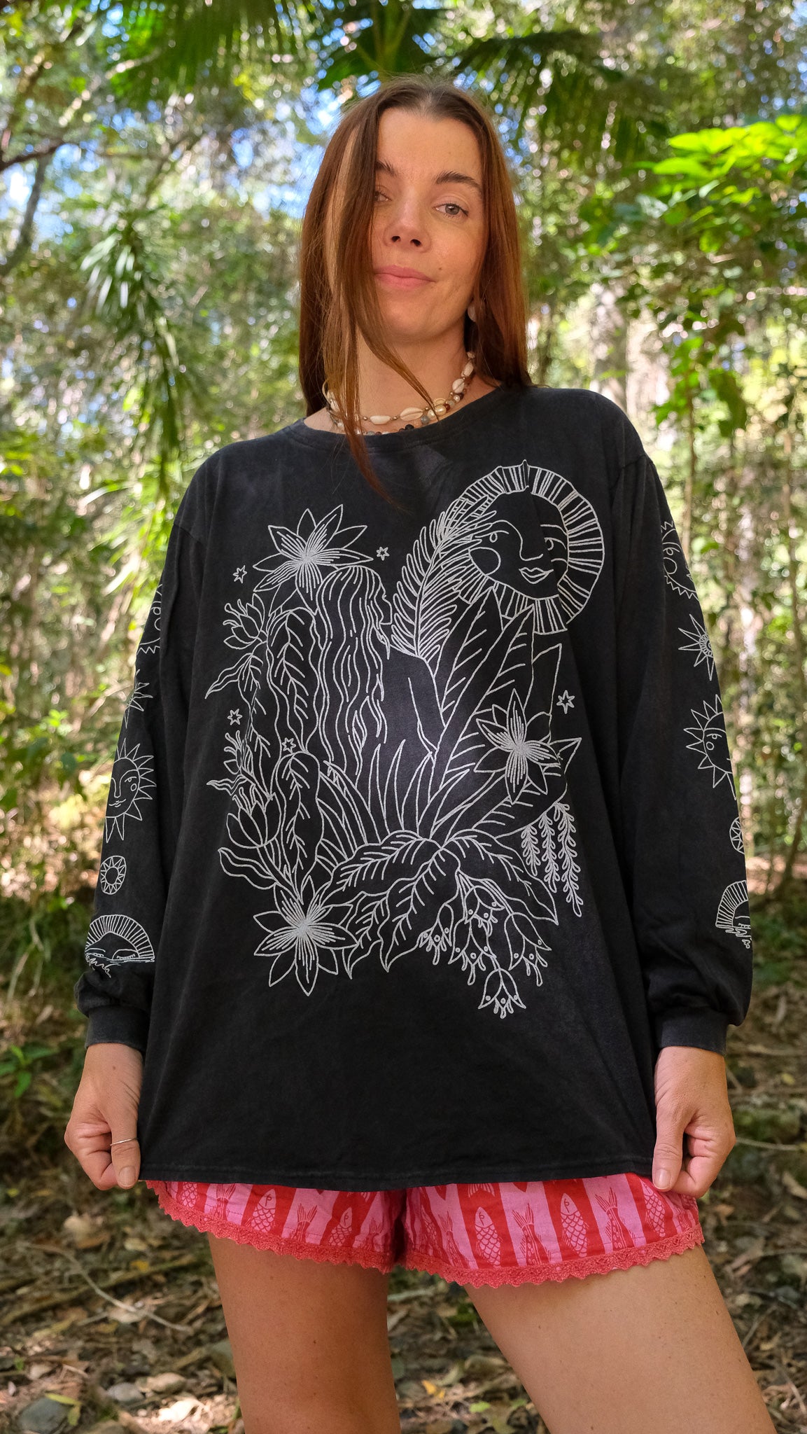 Jungle Woman Long Sleeve T-shirt - Black Stonewash