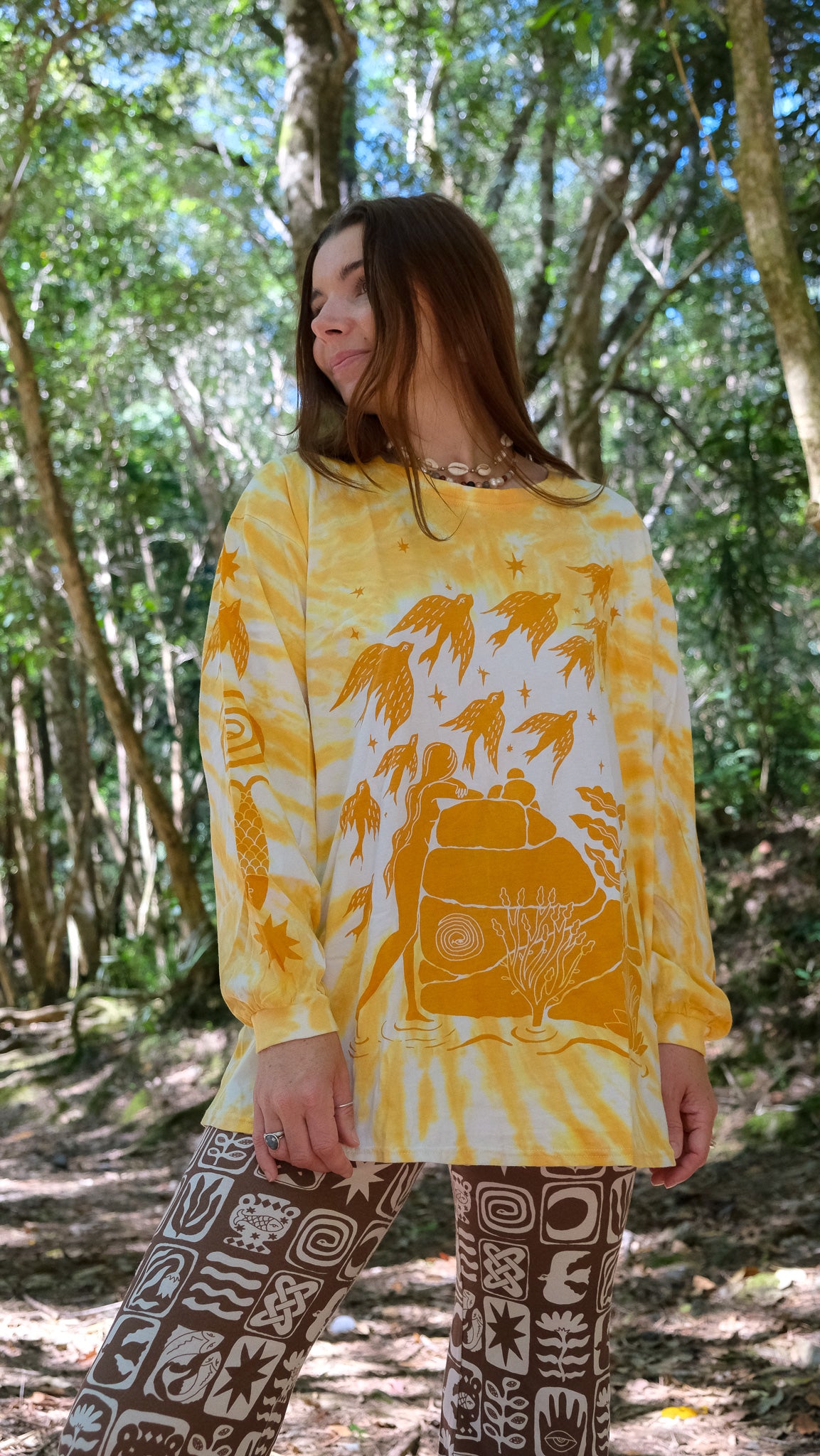 Pilbara Long Sleeve T-shirt - Yellow Ochre Tie Dye