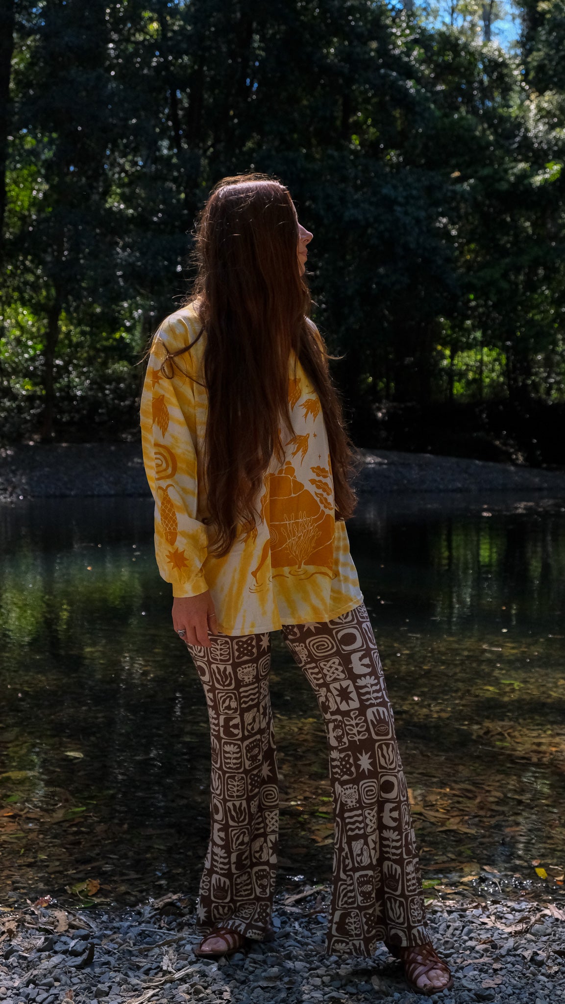 Pilbara Long Sleeve T-shirt - Yellow Ochre Tie Dye