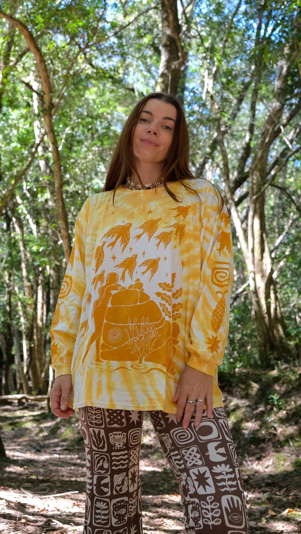 Pilbara Long Sleeve T-shirt - Yellow Ochre Tie Dye