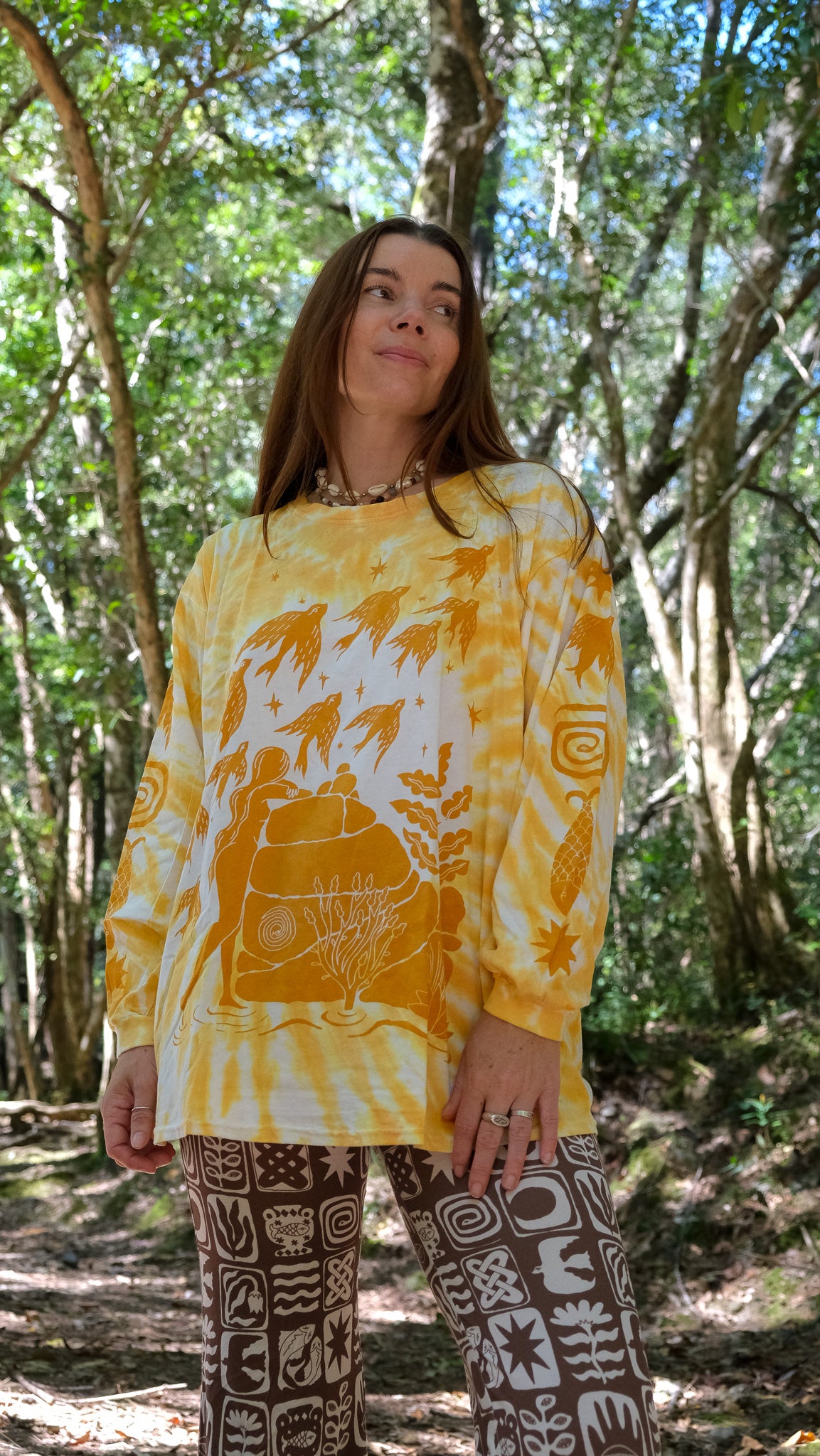 Pilbara Long Sleeve T-shirt - Yellow Ochre Tie Dye
