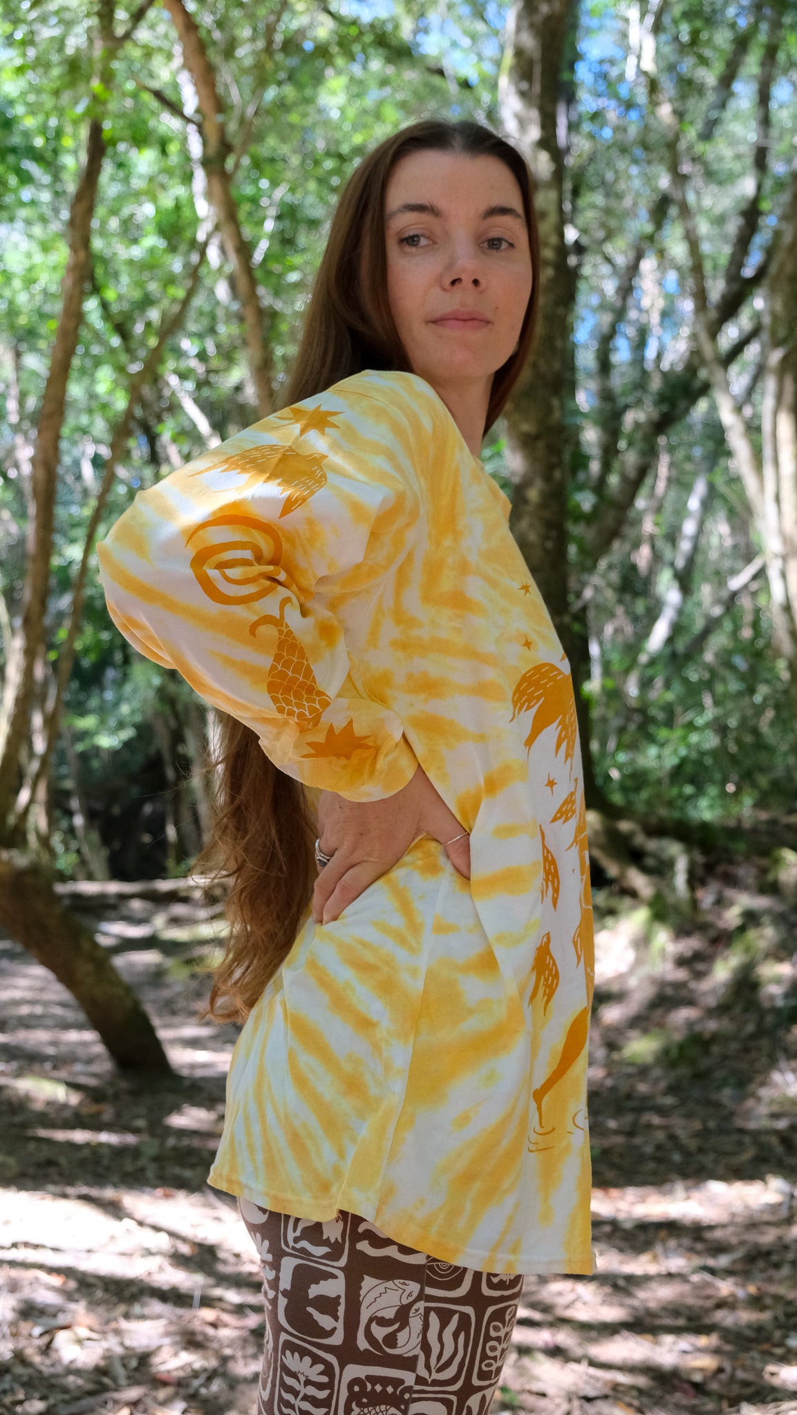 Pilbara Long Sleeve T-shirt - Yellow Ochre Tie Dye