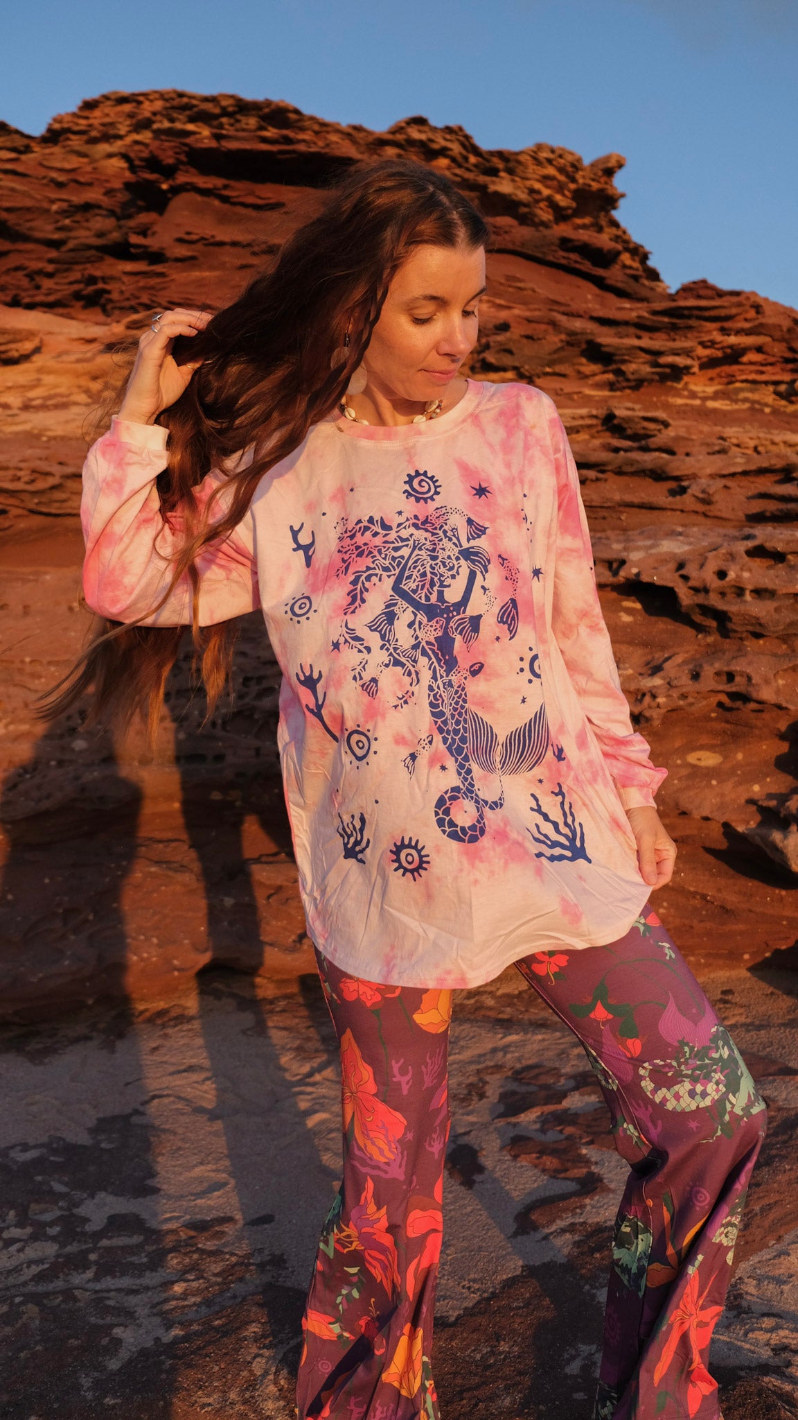 Celtic Mermaid Long Sleeve T-shirt - Pink Tie Dye