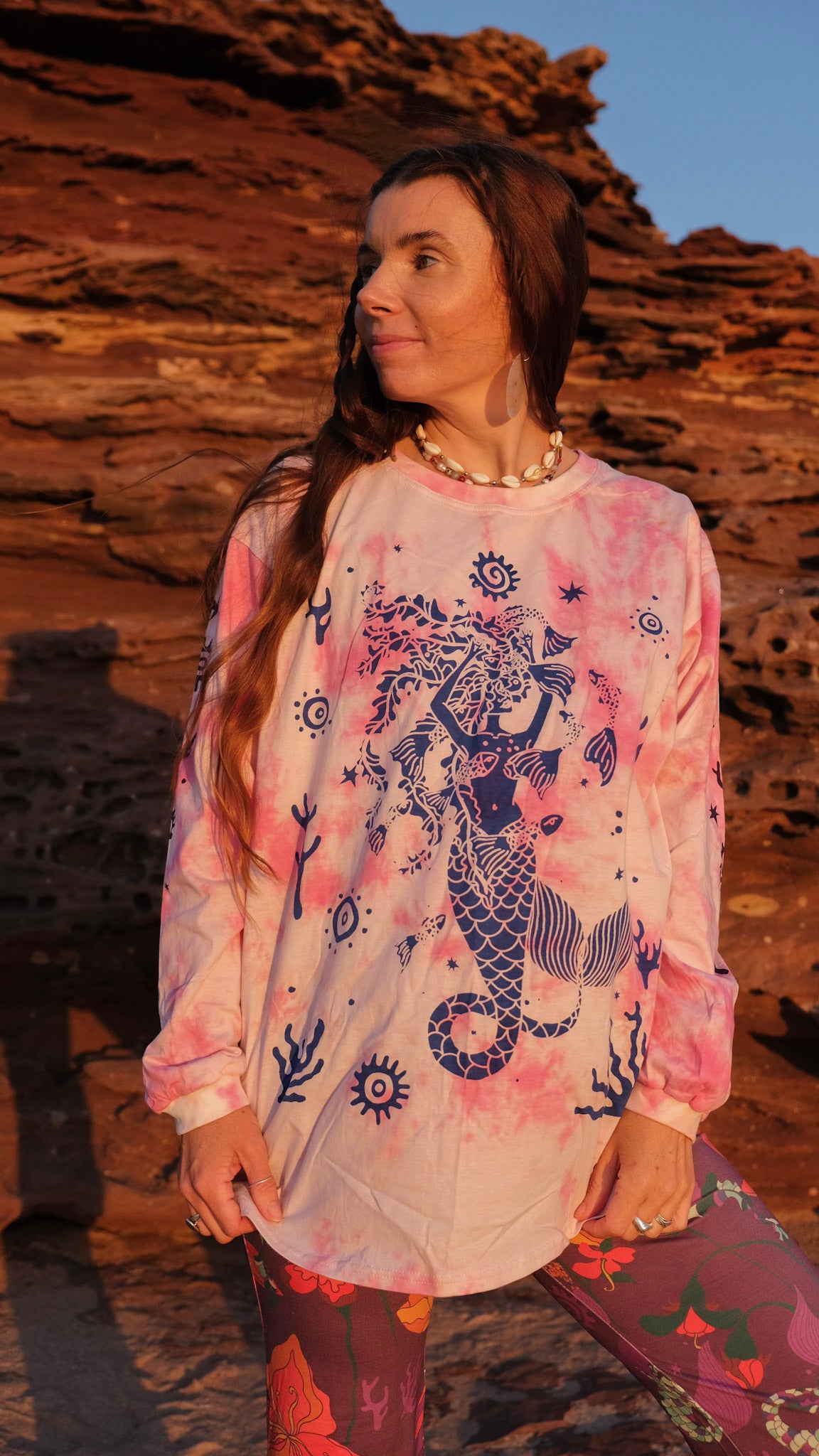 Celtic Mermaid Long Sleeve T-shirt - Pink Tie Dye