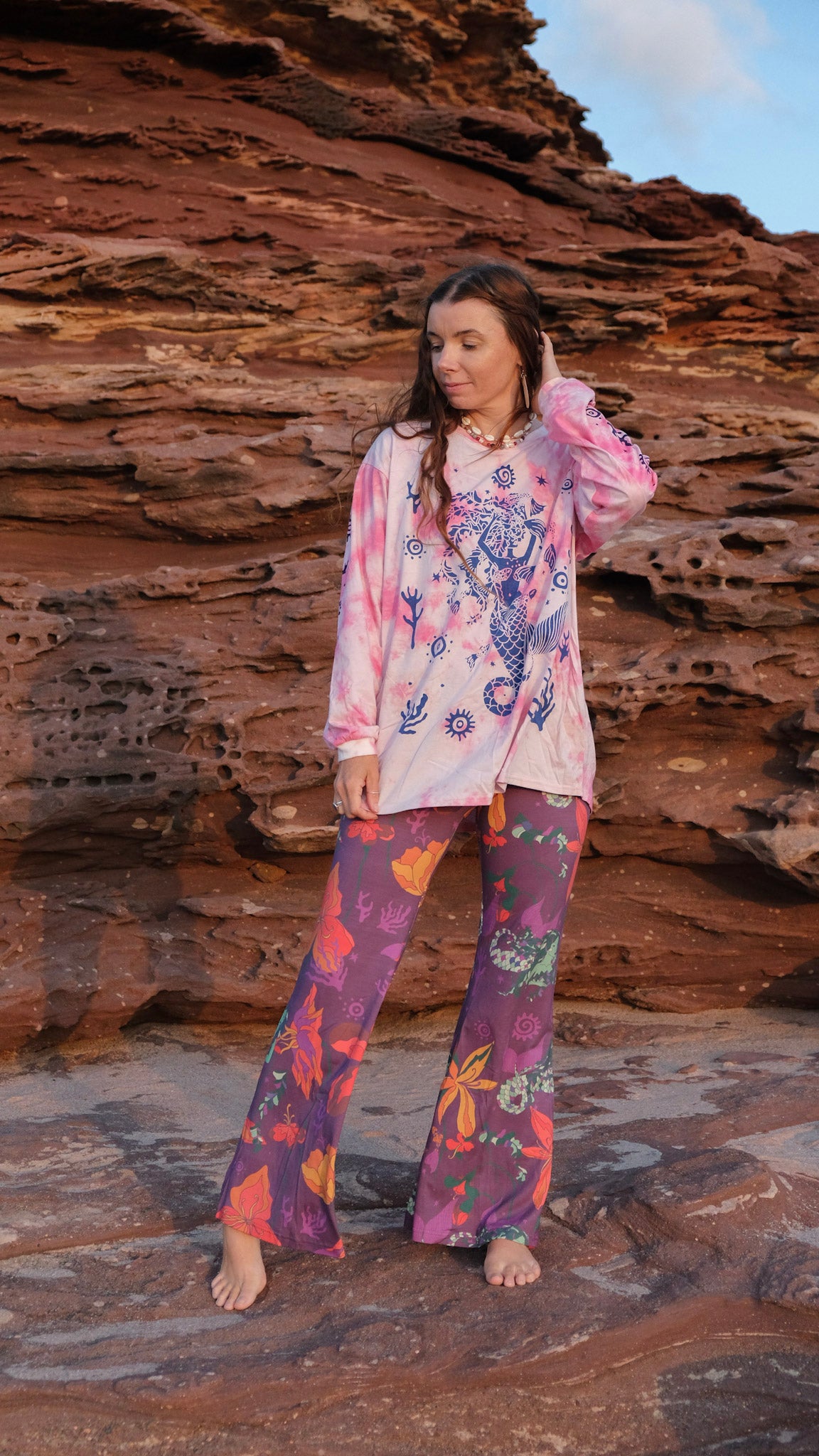 Celtic Mermaid Long Sleeve T-shirt - Pink Tie Dye