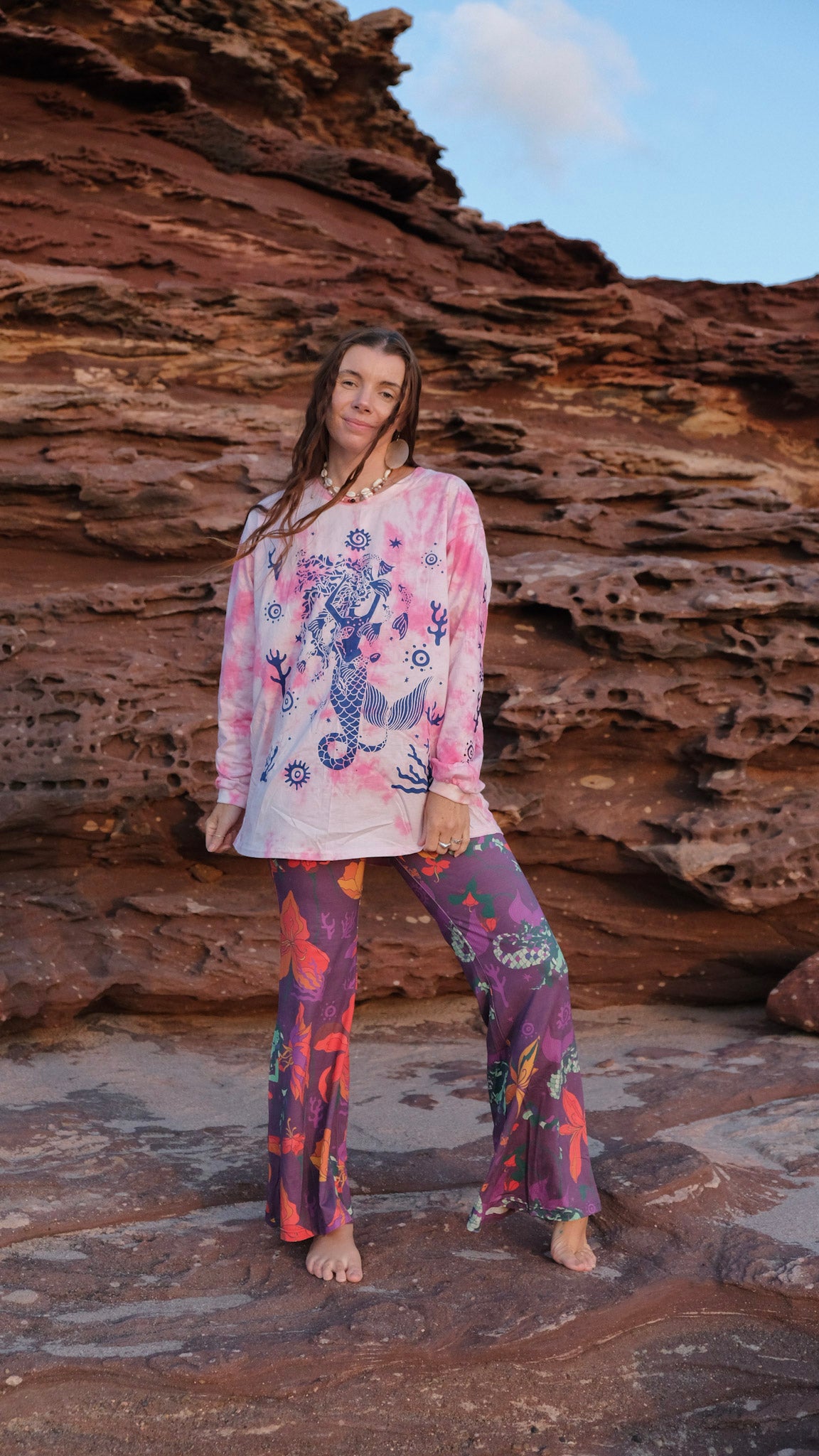 Celtic Mermaid Long Sleeve T-shirt - Pink Tie Dye