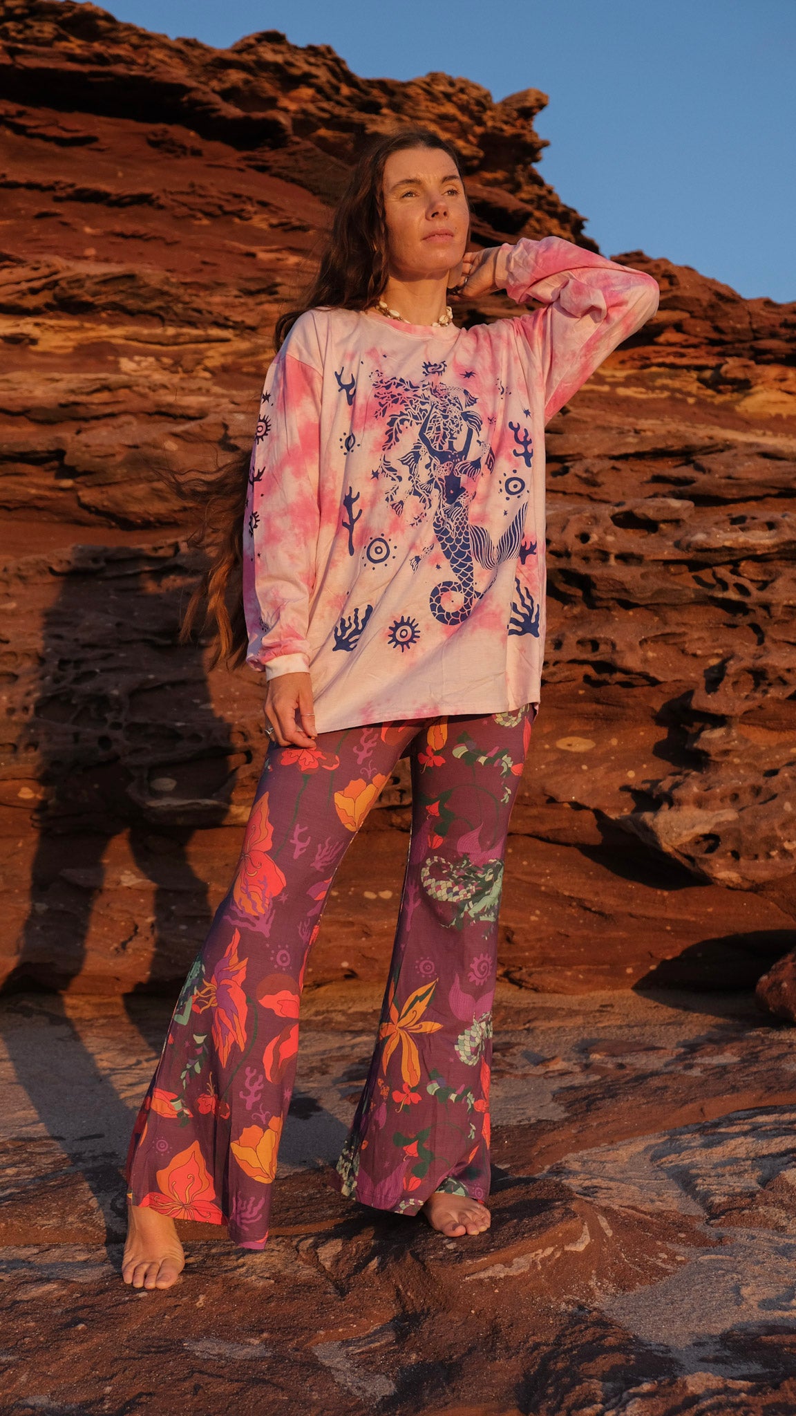 Celtic Mermaid Long Sleeve T-shirt - Pink Tie Dye