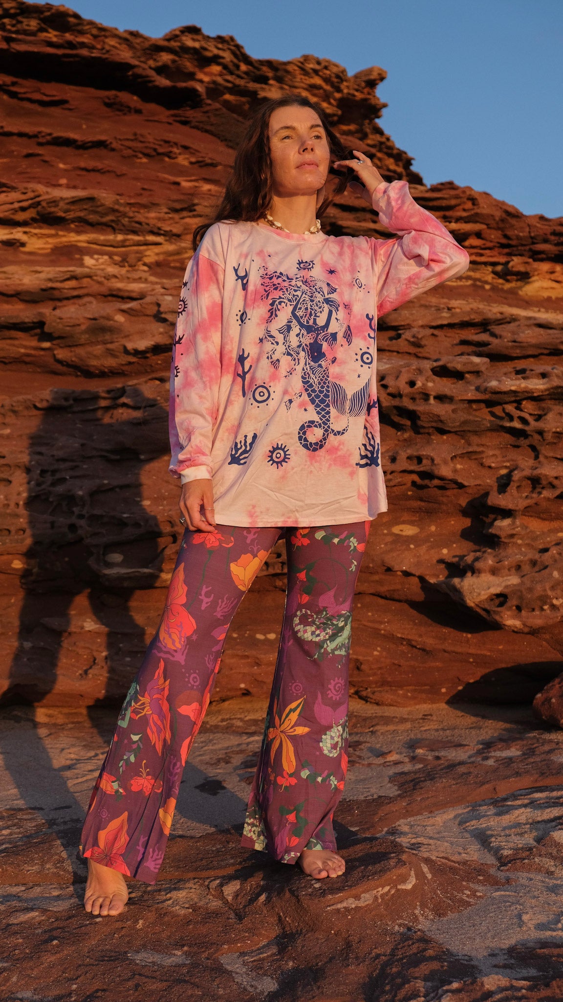 Celtic Mermaid Long Sleeve T-shirt - Pink Tie Dye