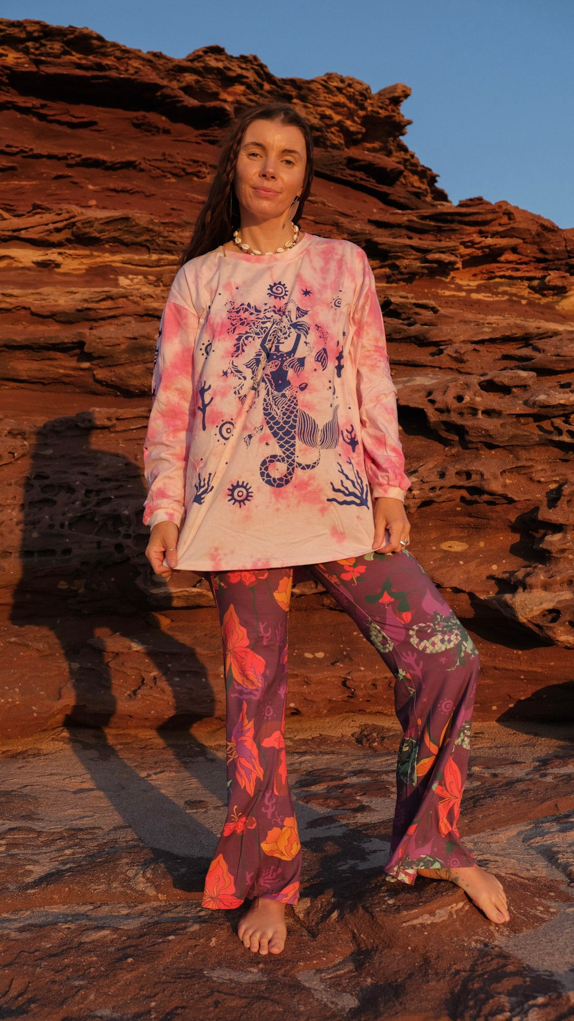 Celtic Mermaid Long Sleeve T-shirt - Pink Tie Dye