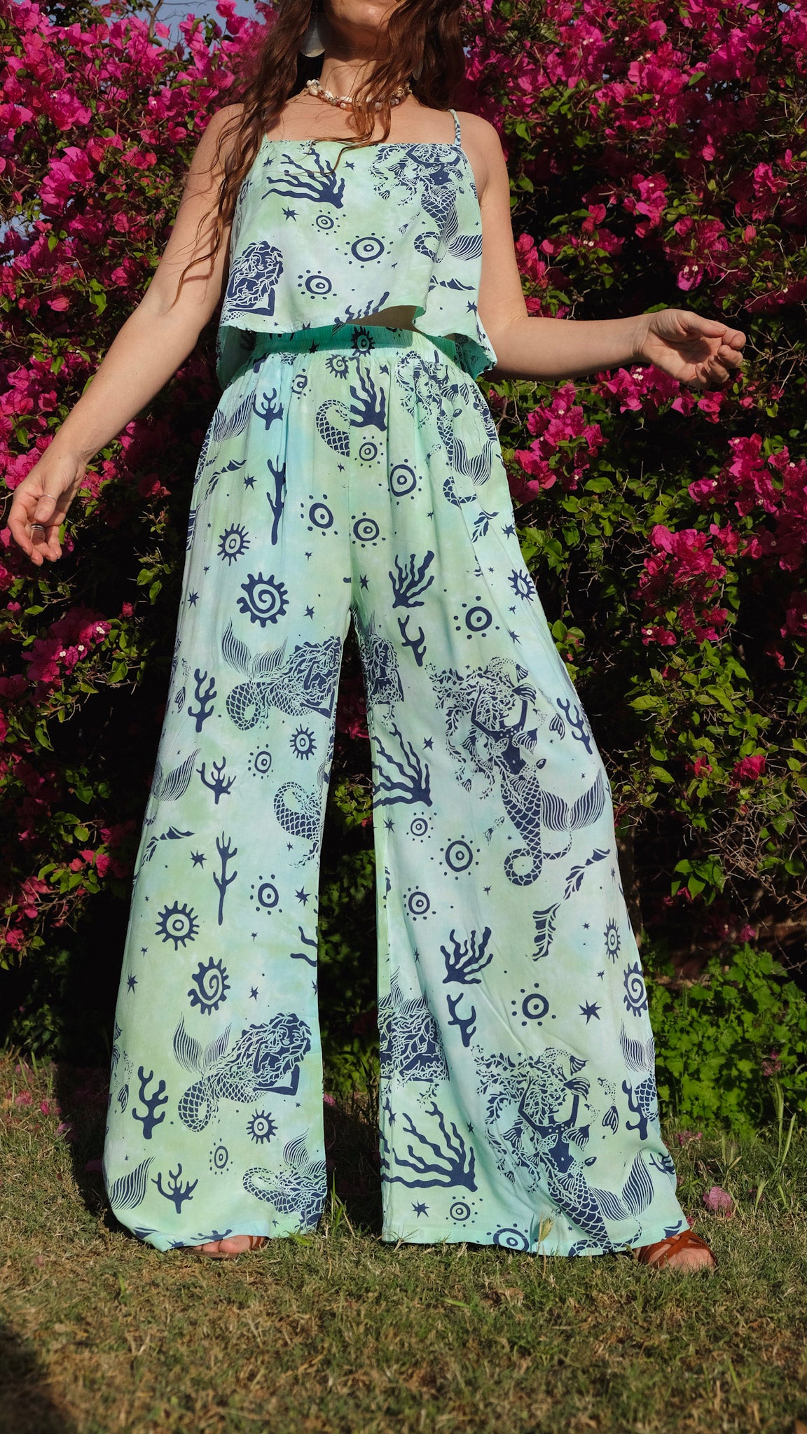 LONG Wide Leg Palazzo Pants - Sea Glass Green - Mermaids