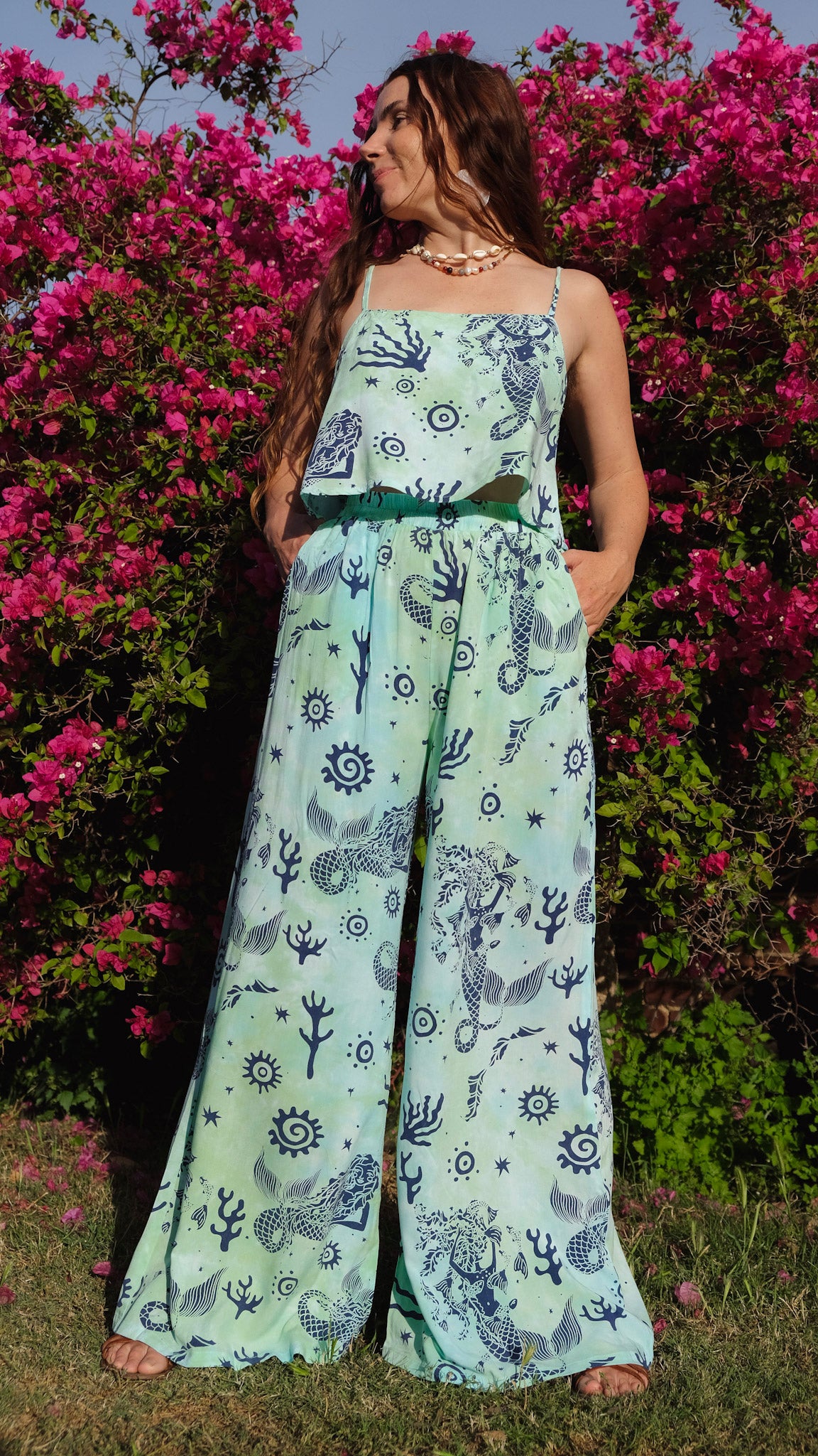 LONG Wide Leg Palazzo Pants - Sea Glass Green - Mermaids