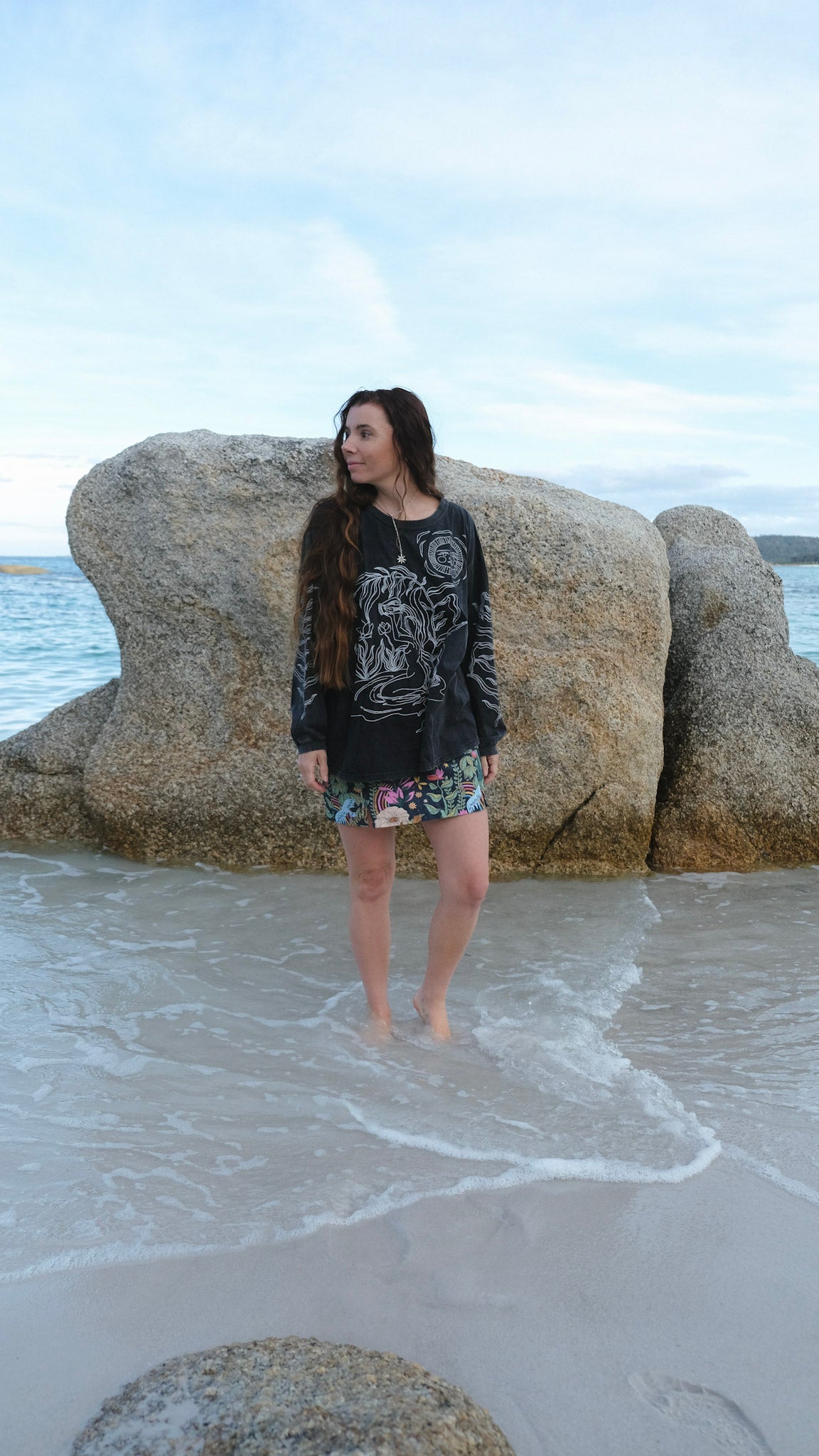 Water Bearer Long Sleeve T-shirt - Black Stonewash