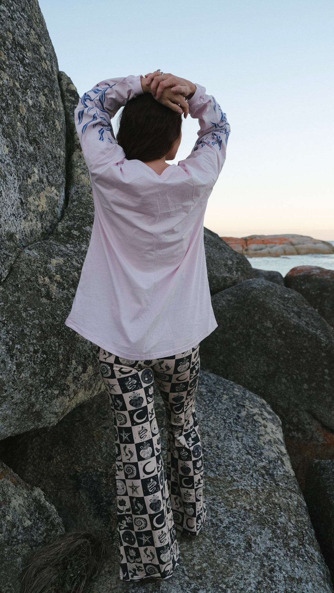 Water Bearer Long Sleeve T-shirt - Baby Pink and Cobalt