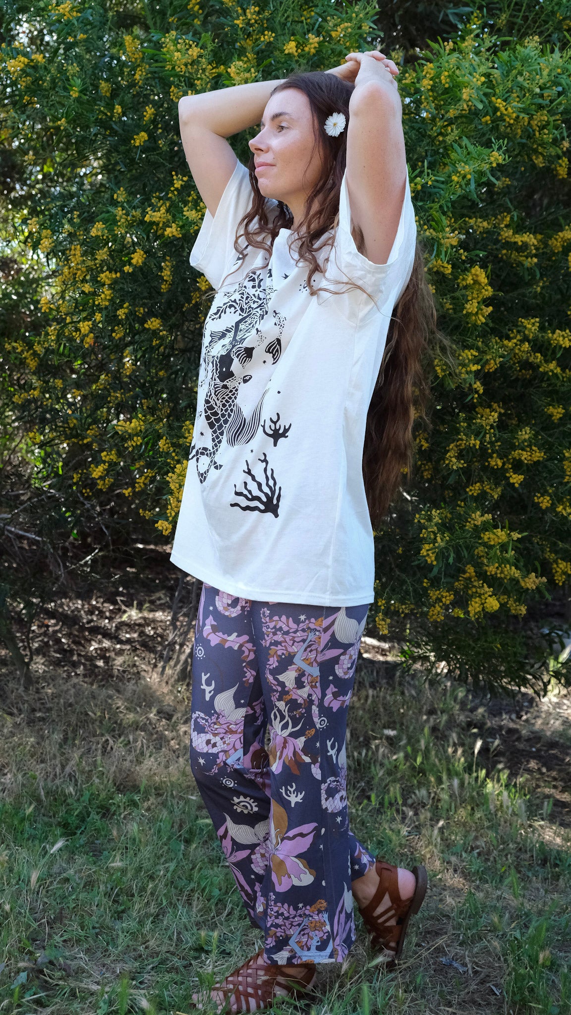 Charcoal Celtic Mermaid T-shirt - Natural White