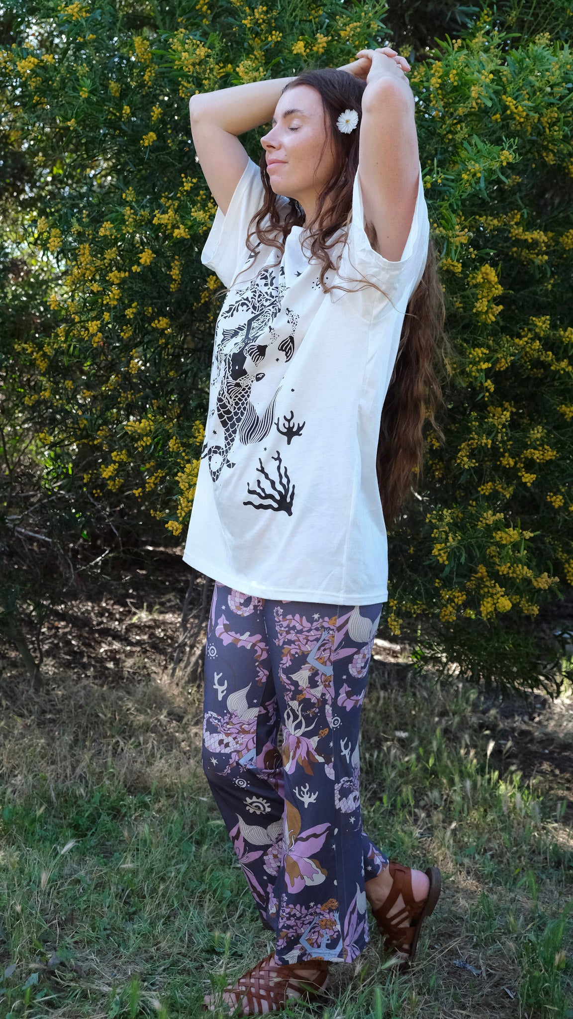 Charcoal Celtic Mermaid T-shirt - Natural White