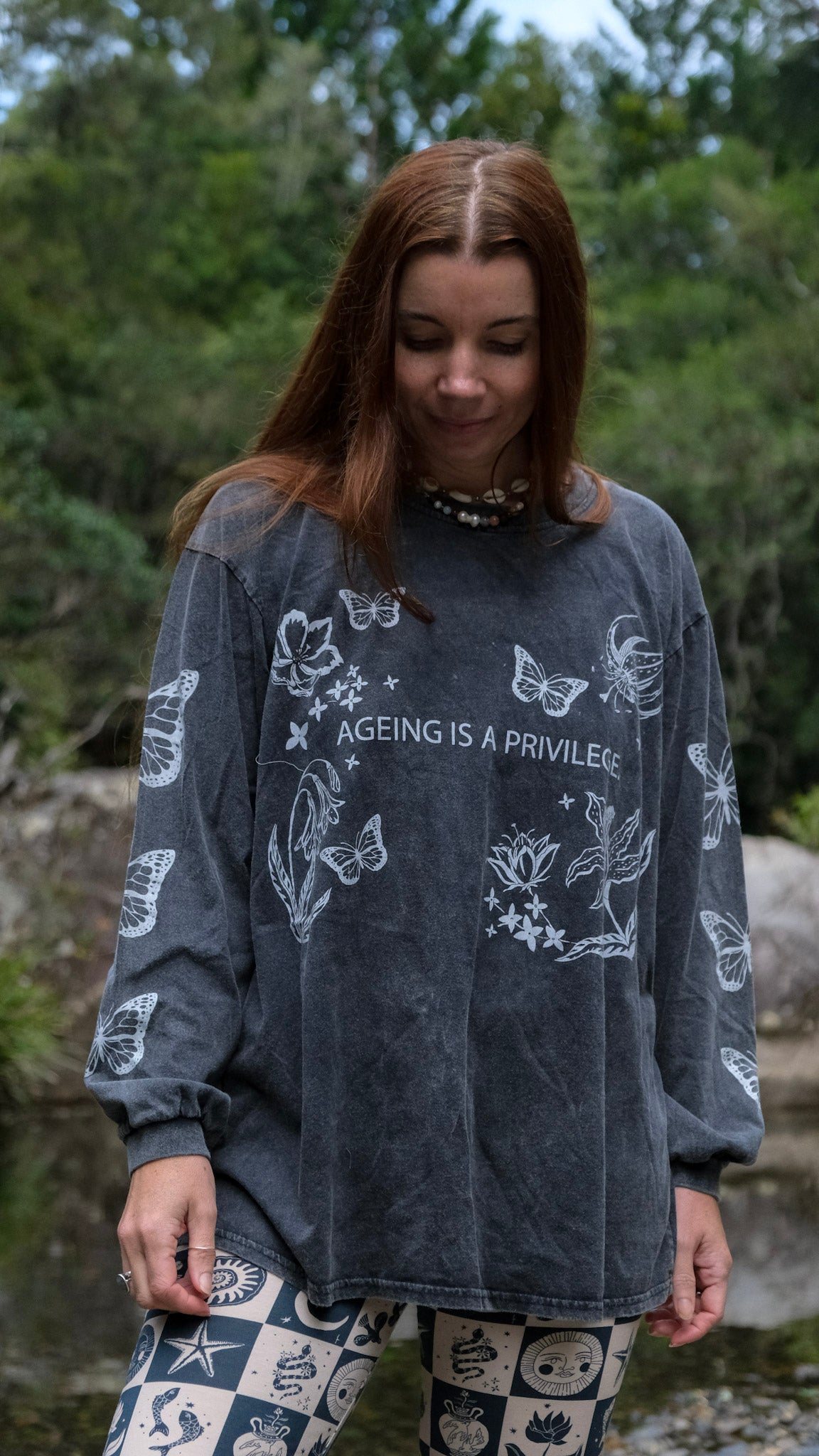 Ageing is a Privilege Long Sleeve T-shirt - Black Stonewash