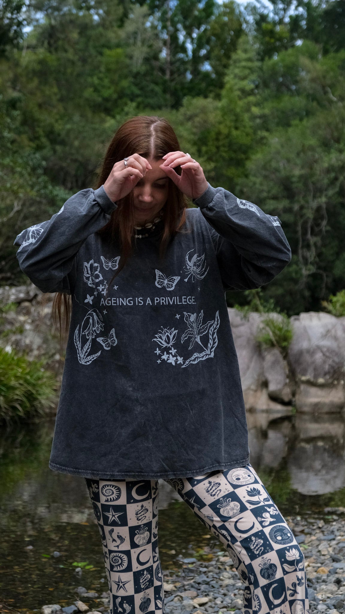 Ageing is a Privilege Long Sleeve T-shirt - Black Stonewash