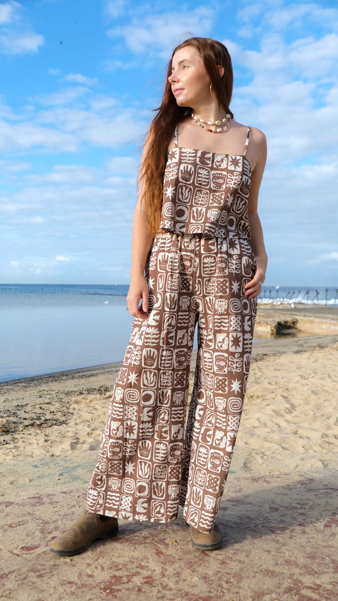 Cropped Palazzo Pants - Chocolate Brown tiles