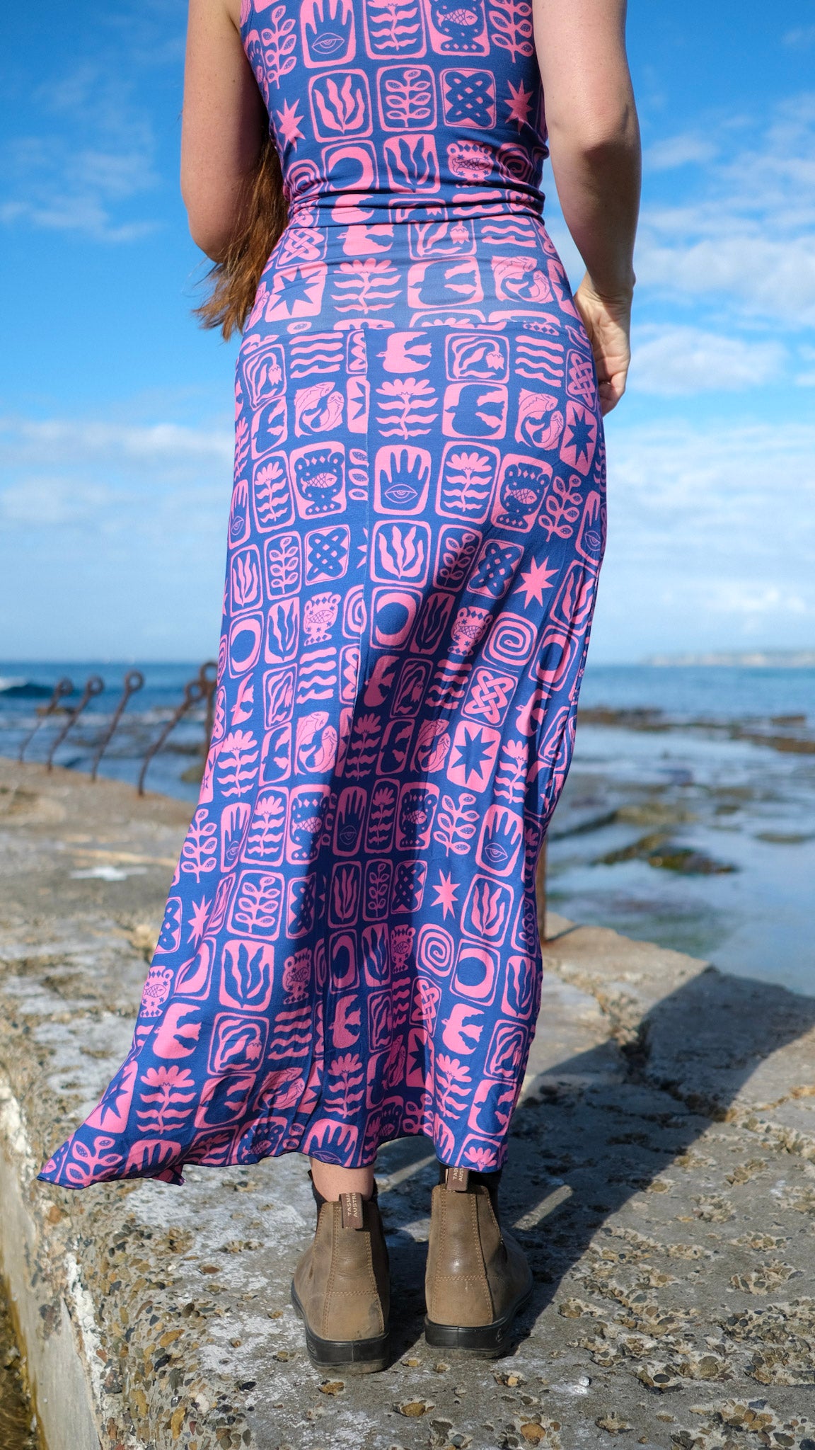 Split Skirt - Cobalt Pink Tiles