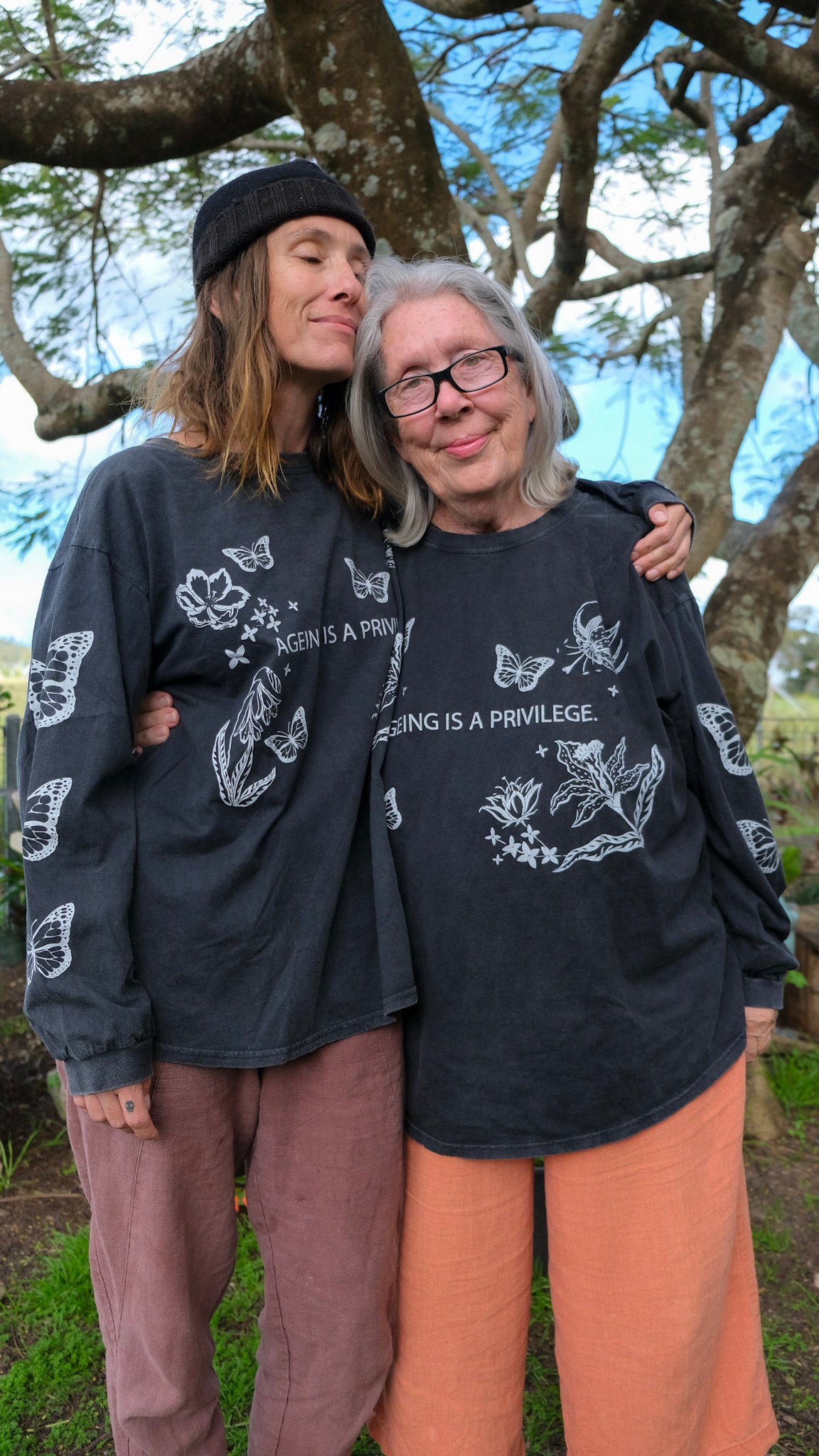 Ageing is a Privilege Long Sleeve T-shirt - Black Stonewash