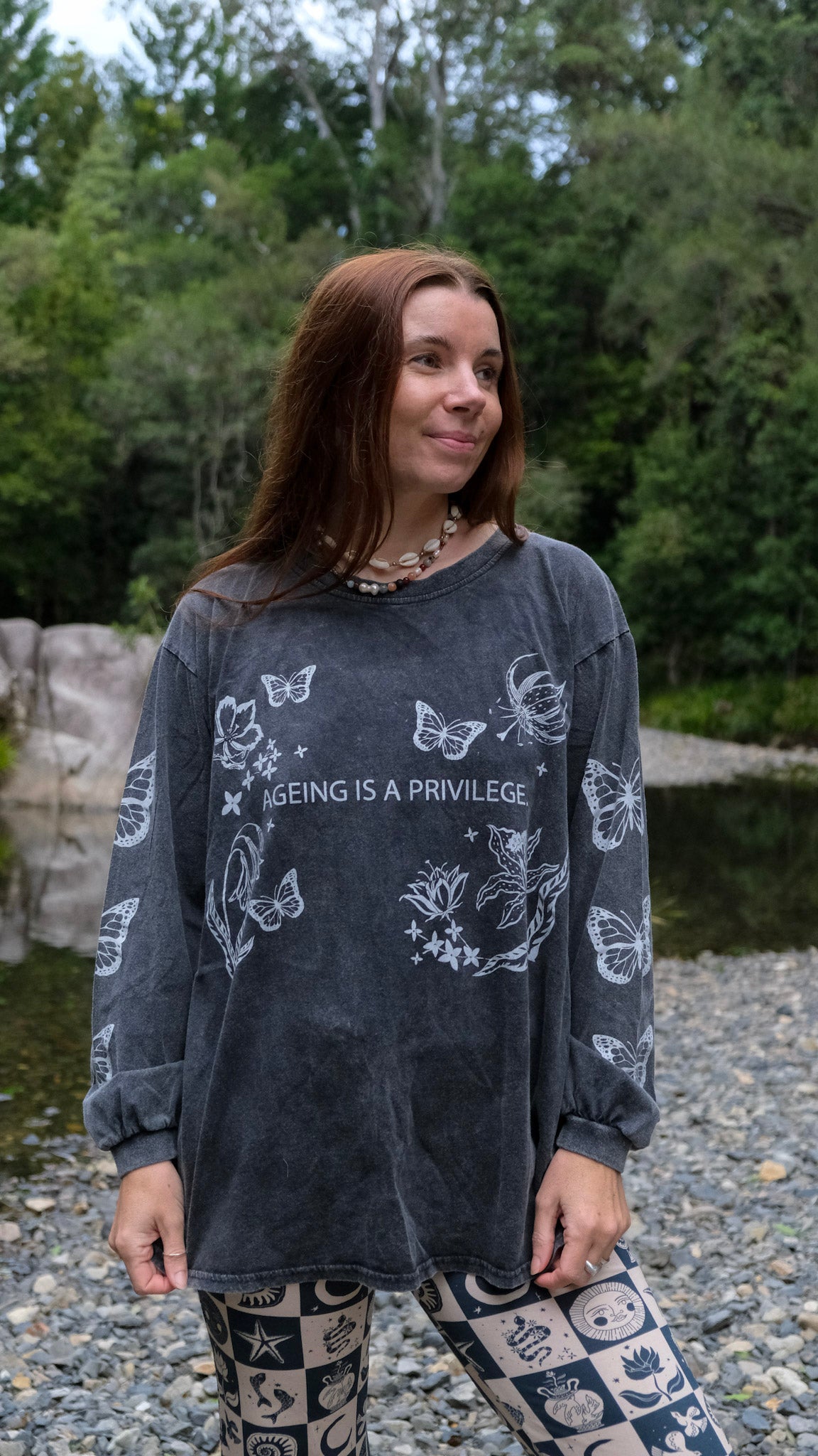 Ageing is a Privilege Long Sleeve T-shirt - Black Stonewash