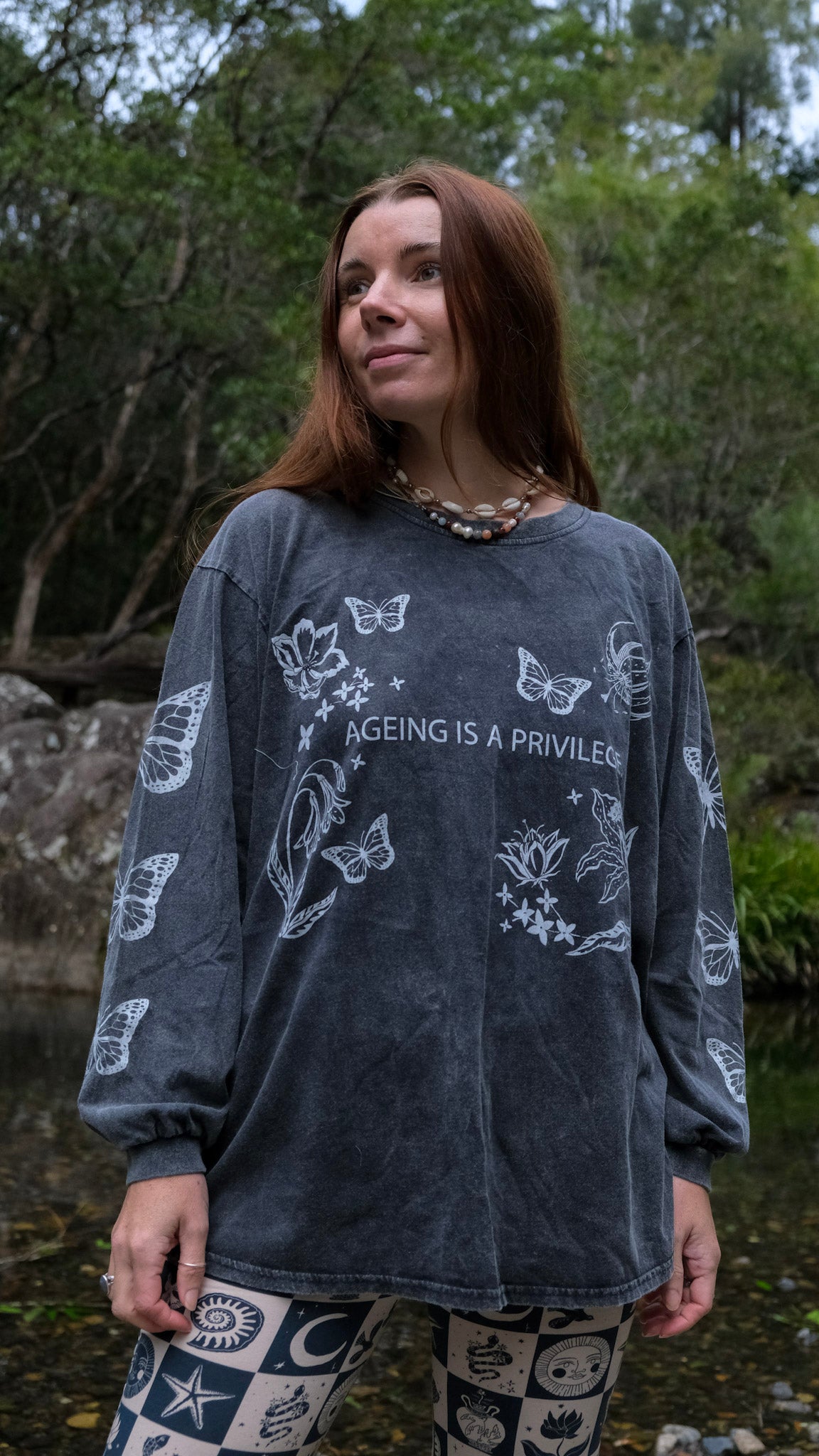Ageing is a Privilege Long Sleeve T-shirt - Black Stonewash