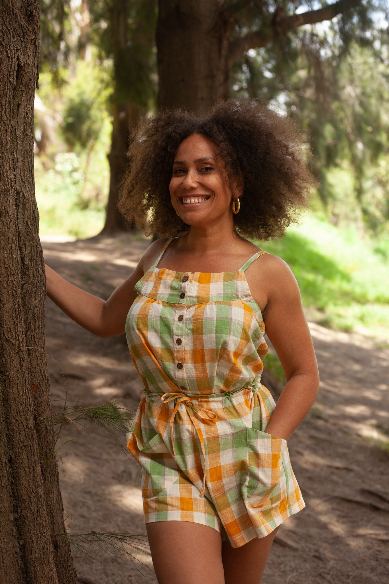 Yellow Green Gingham Swing Top