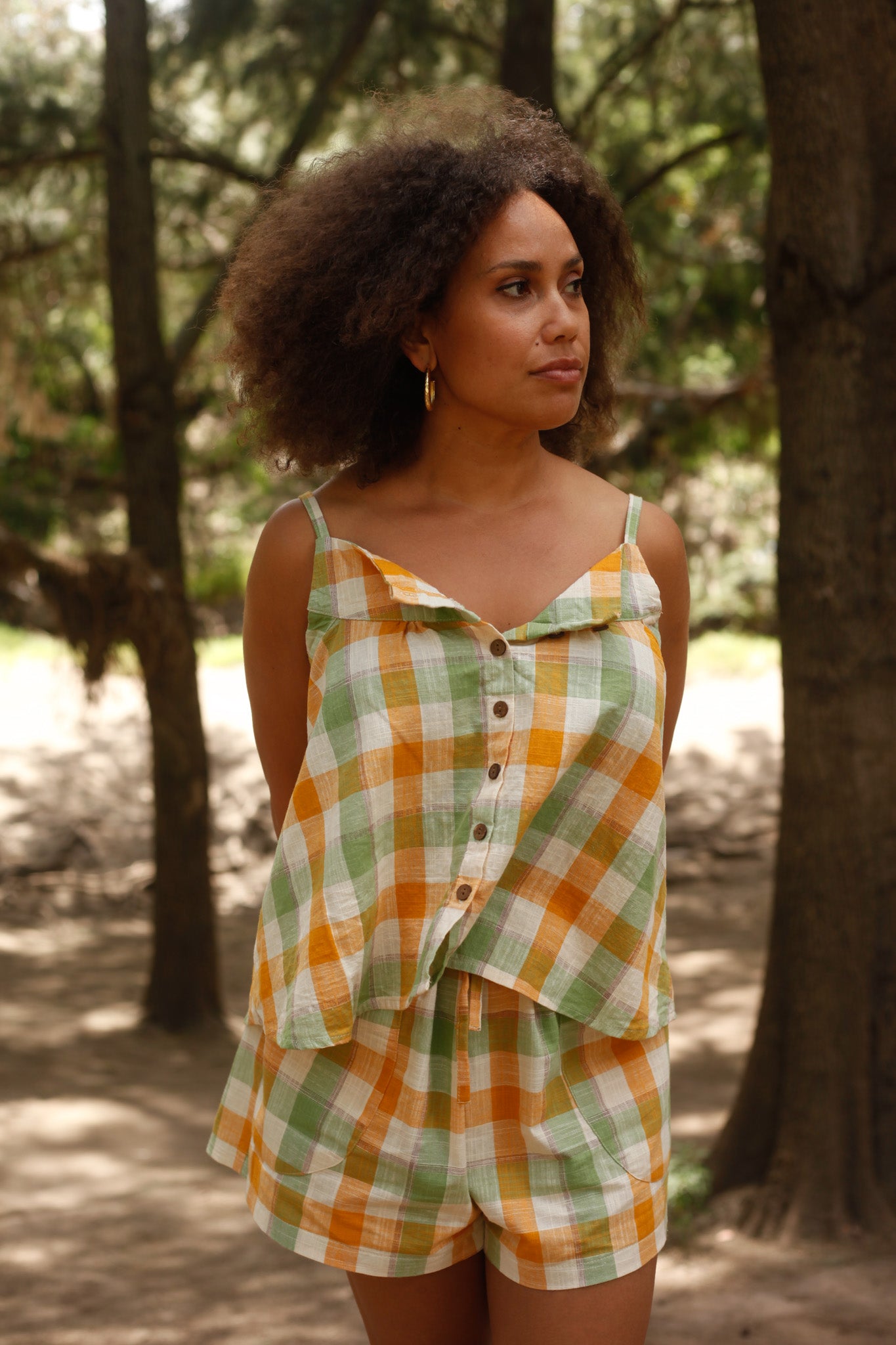 Yellow Green Gingham Swing Top