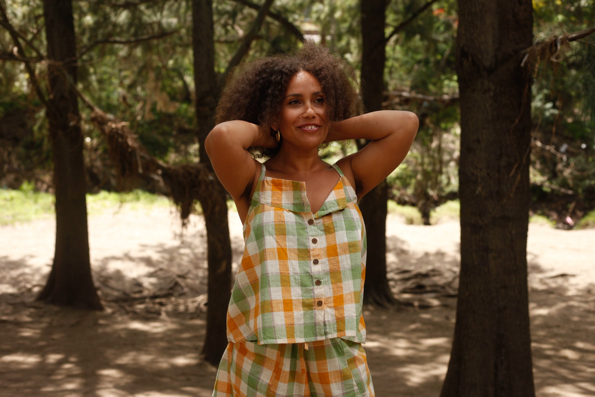 Yellow Green Gingham Swing Top