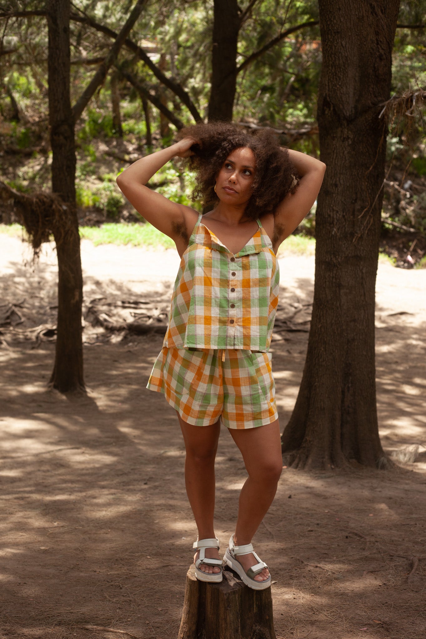 Yellow Green Gingham Swing Top