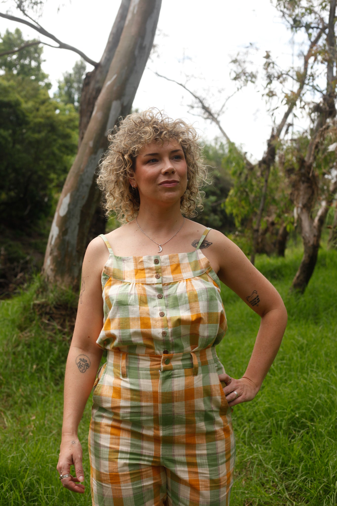 Yellow Green Gingham Swing Top