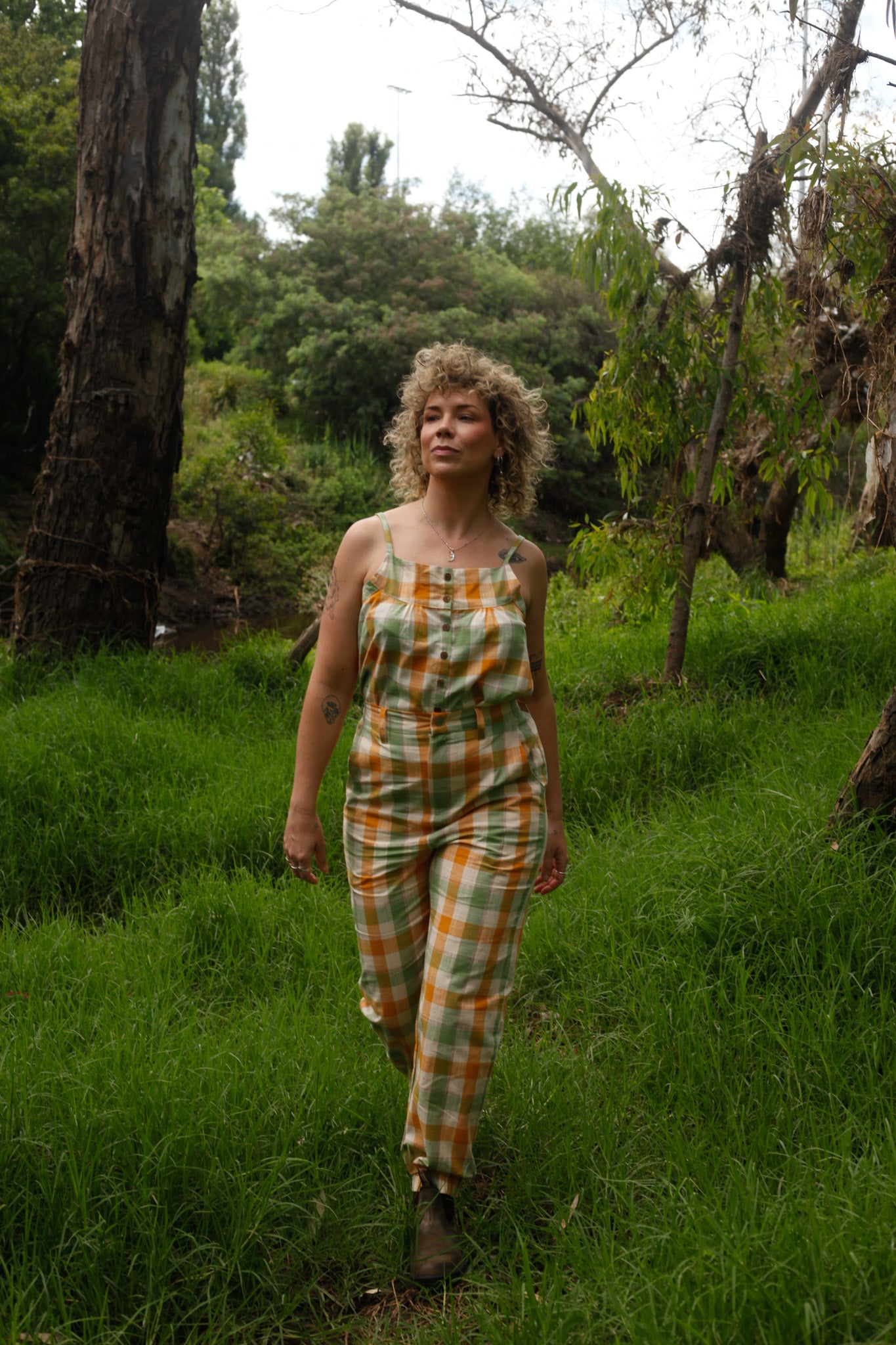 Yellow Green Gingham Swing Top