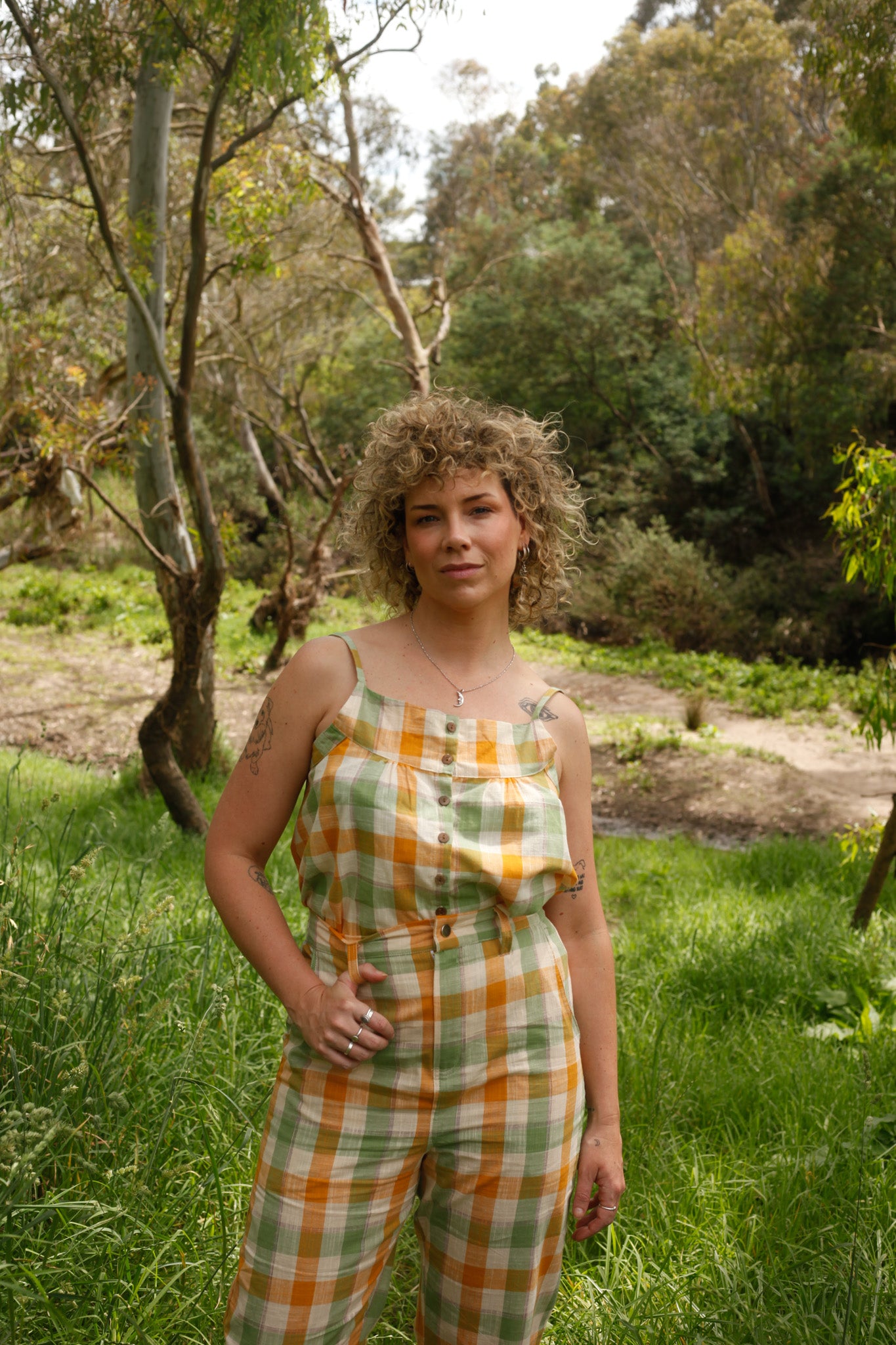 Yellow Green Gingham Swing Top